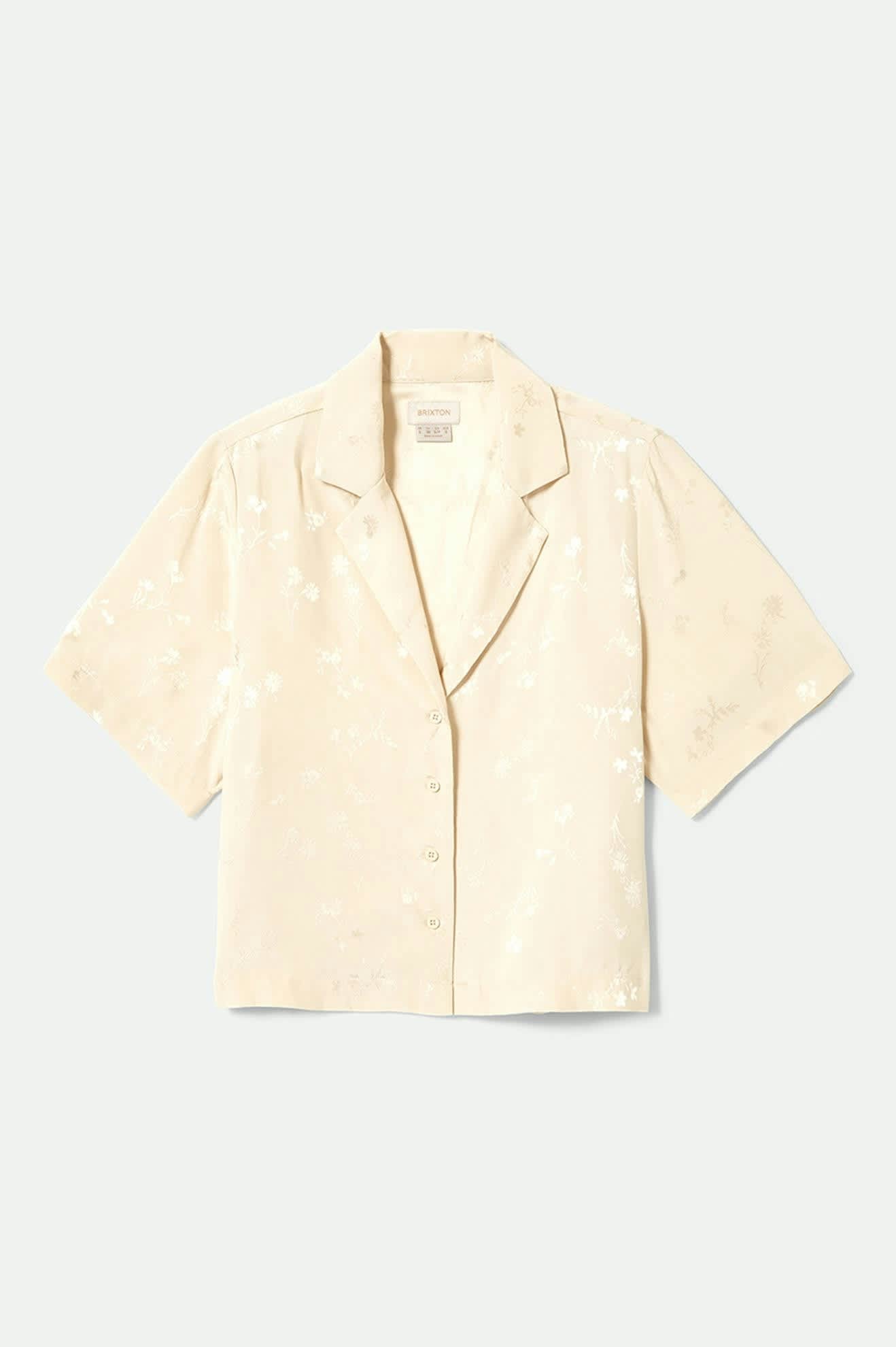 Women's Silky S/S Jacquard Button Down in the color Whitecap Floral Jacquard - Front Product View