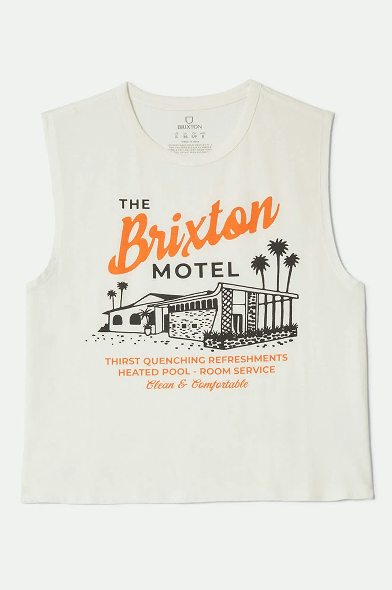 Women's Brixton Motel Muscle Tank in the color Off White - Front Product View