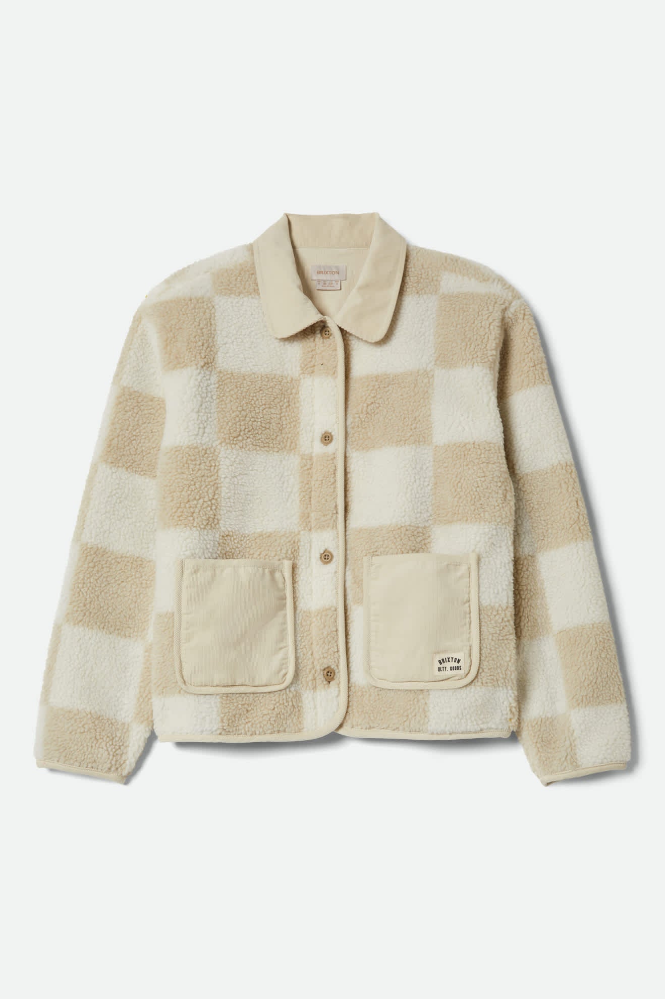 Women's Delilah Sherpa Jacket in the color White/Natural Finish Line Checker - Front Product View