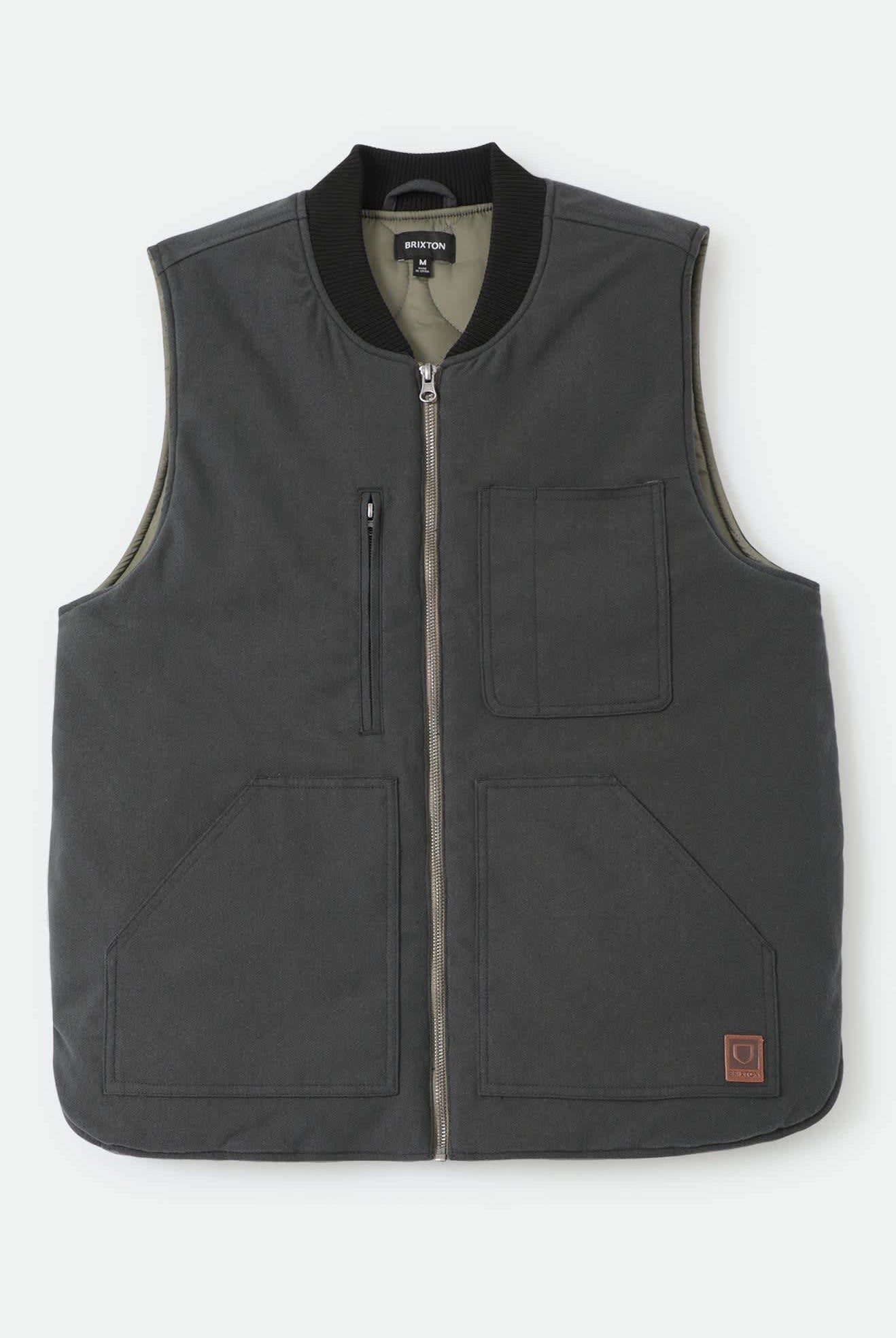Men's Builders Abraham Reversible Vest in the color Black/Olive Surplus - Front Product View