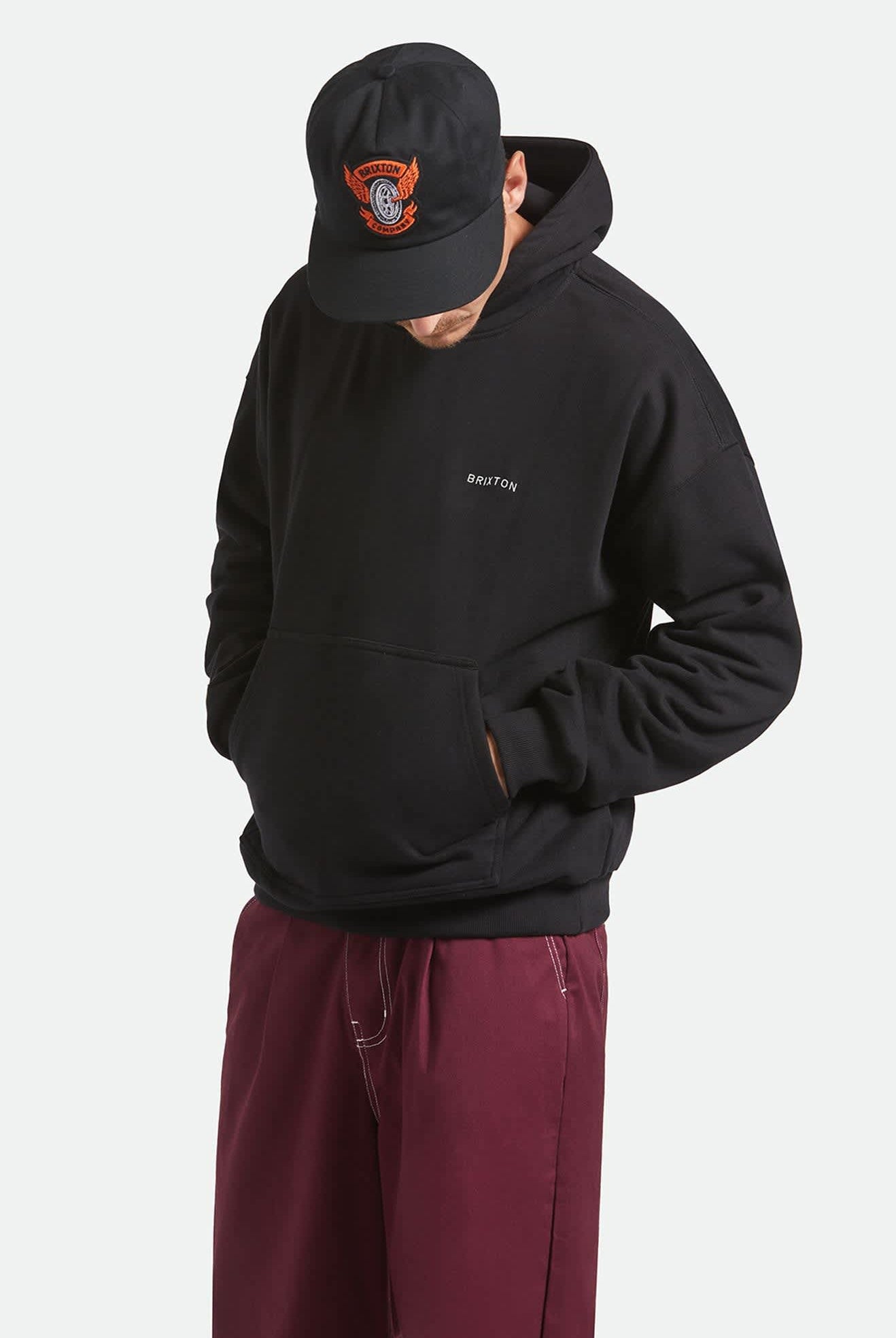 Men's Embroidered Heavyweight Oversized Hoodie in the color Black - Men's Side View