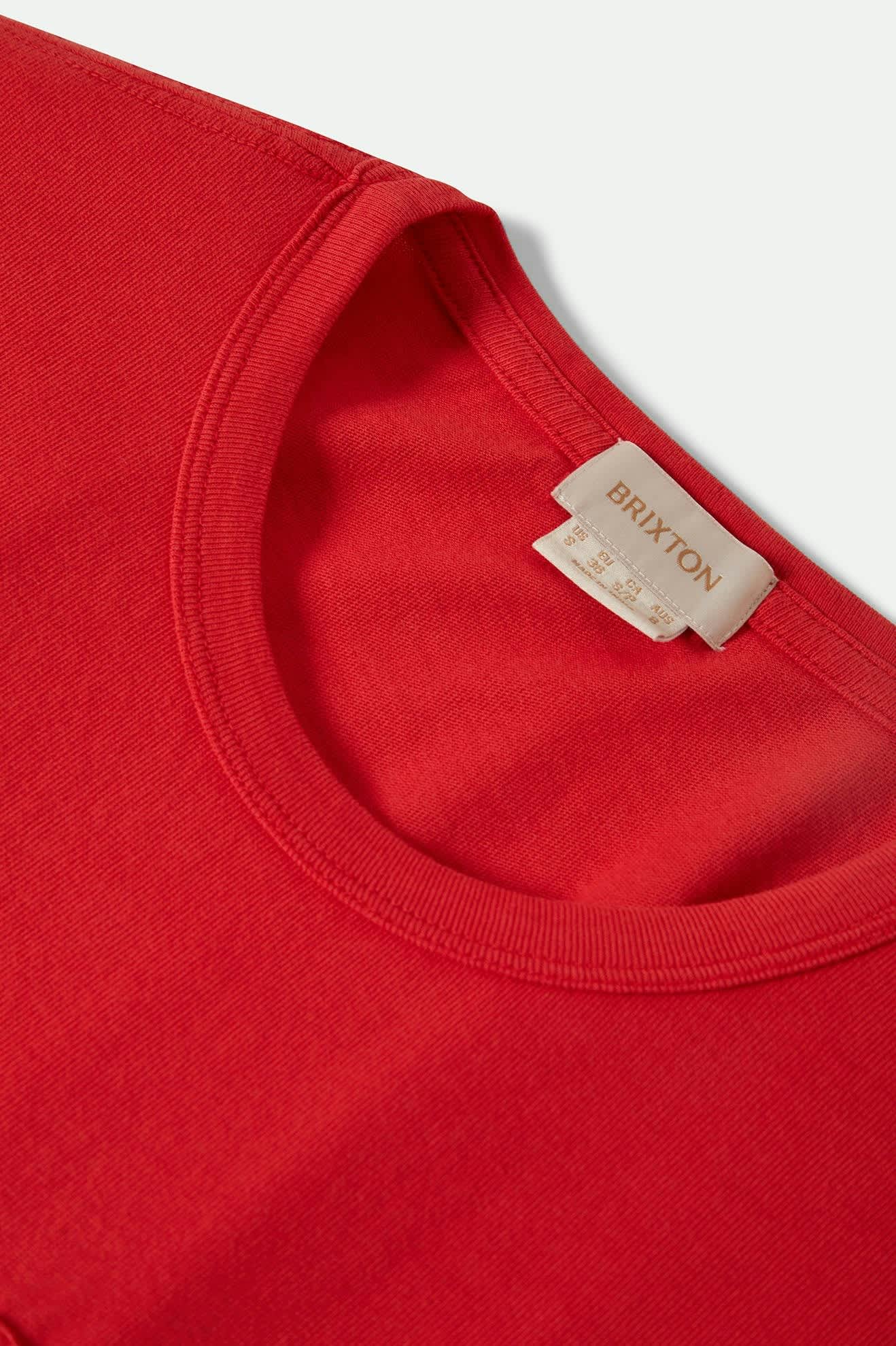 Women's Carefree Organic Garment Dye Perfect T-Shirt in the color Crimson - Additional Laydown image