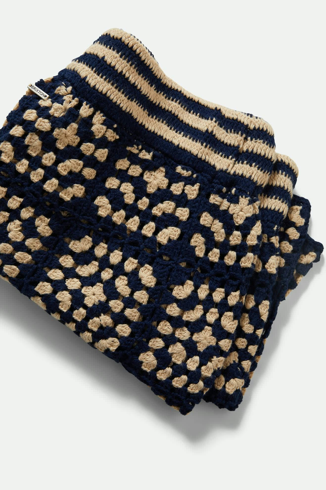 Women's Crochet Short in the color Mood Indigo/Off White - Additional Laydown image