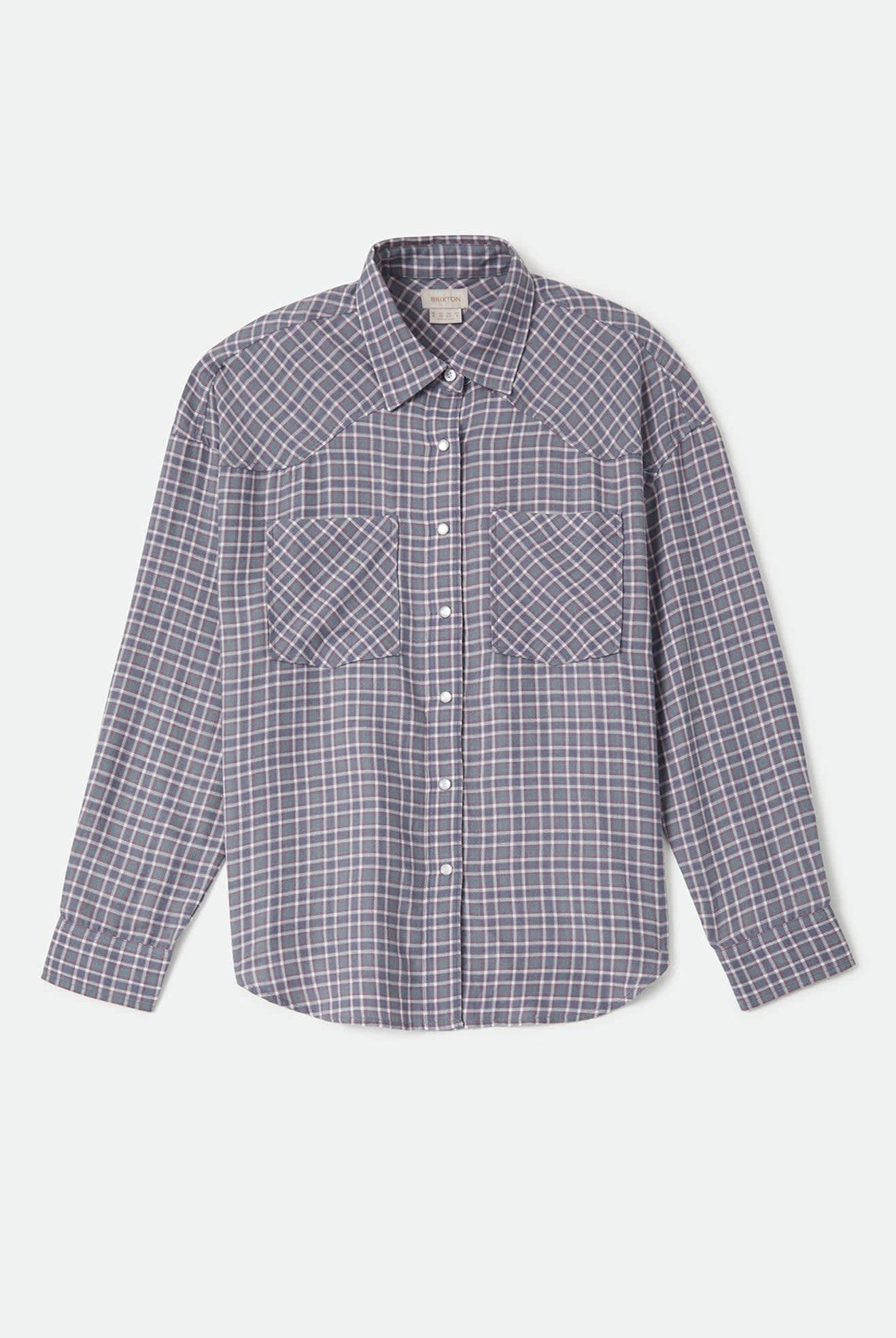 Women's Wayne Women's Shirt in the color Soft Navy Plaid - Front Product View