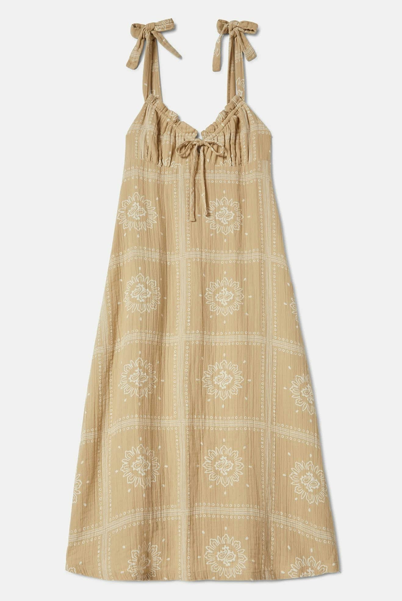 Women's Wandering Tie Dress in the color Pale Khaki Bandana - Front Product View