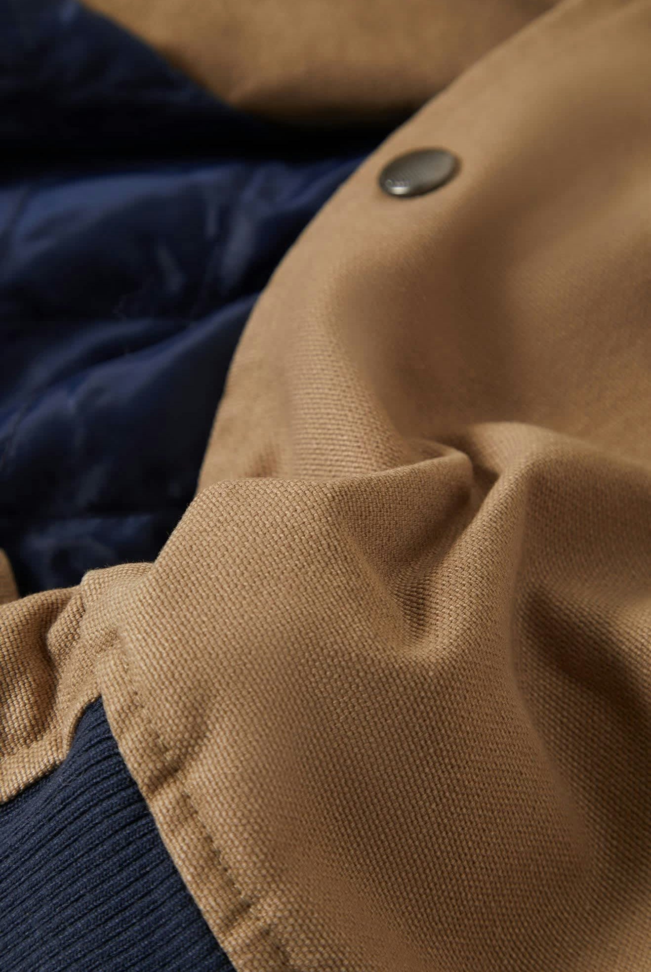 Men's Canvas Hooded Bomber Jacket in the color Khaki/Mood Indigo - Additional Laydown image
