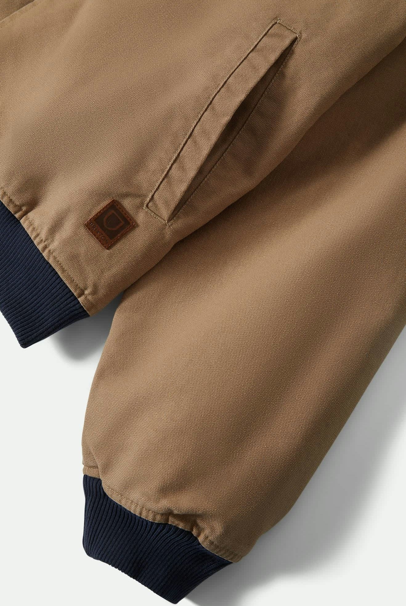 Men's Canvas Hooded Bomber Jacket in the color Khaki/Mood Indigo - Additional Laydown image