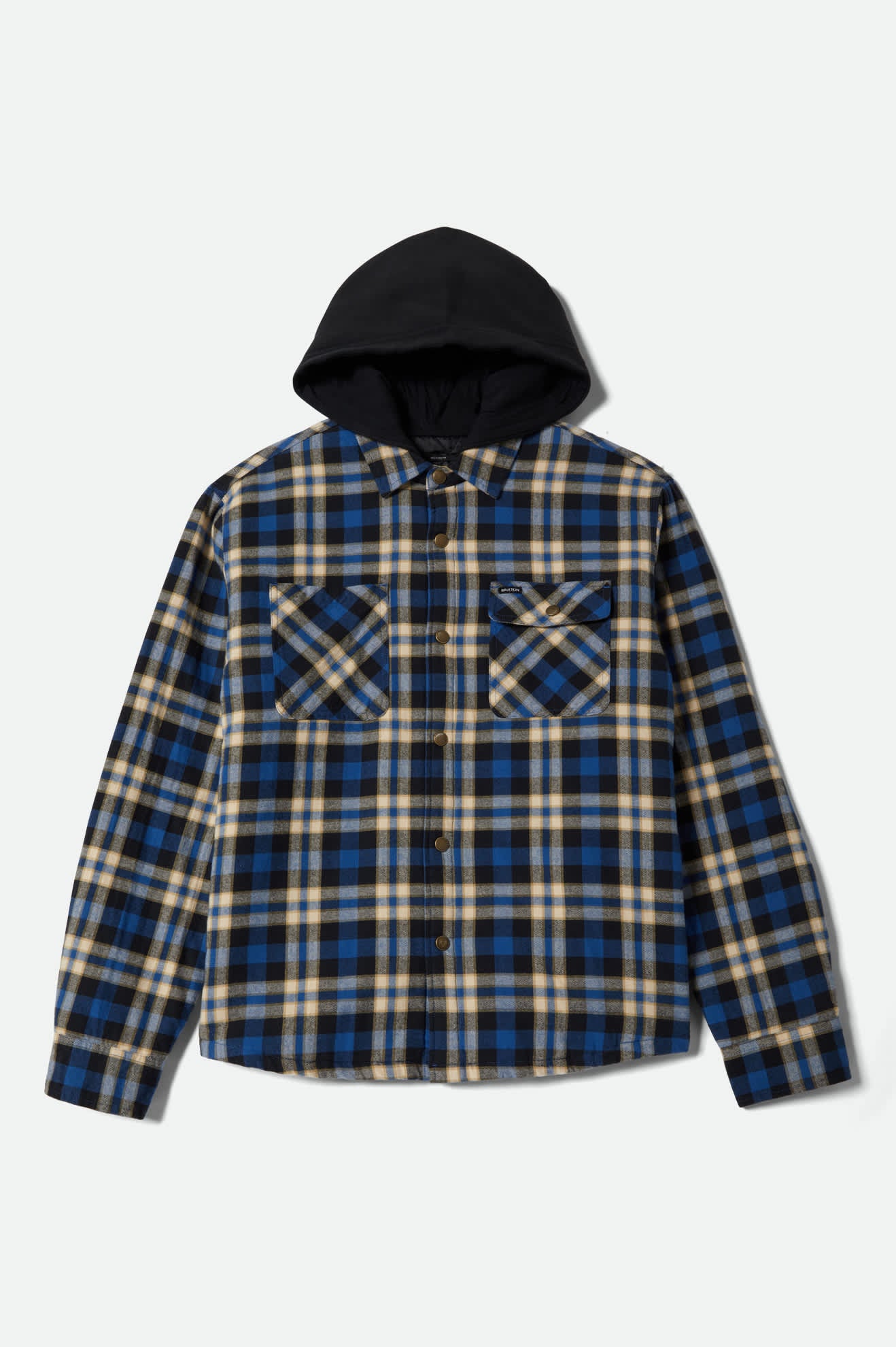 Men's Bowery Quilited Hooded Flannel in the color Navy/Cream - Front Product View