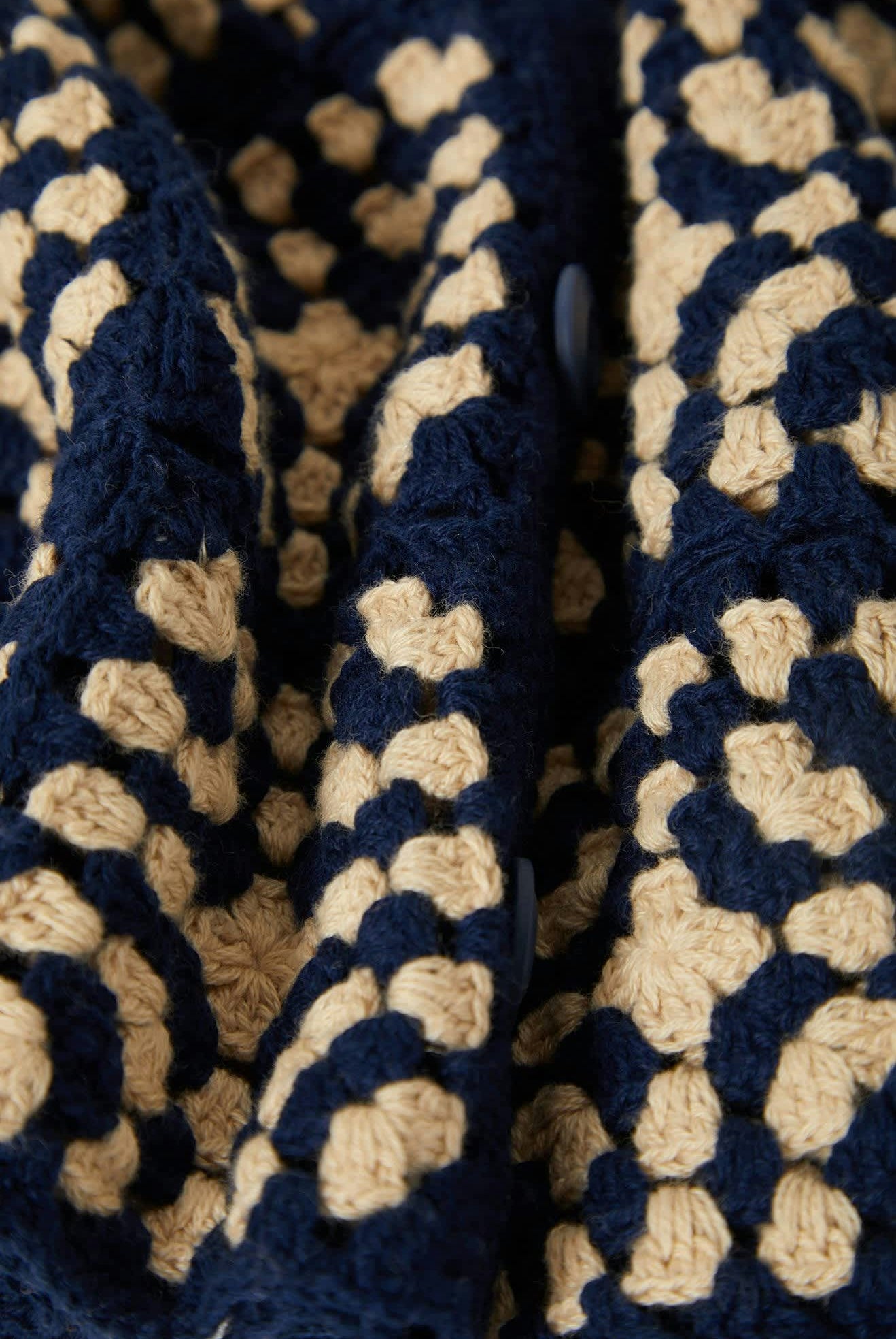 Women's Crochet S/S Button Down in the color Mood Indigo/Off White - Additional Laydown image