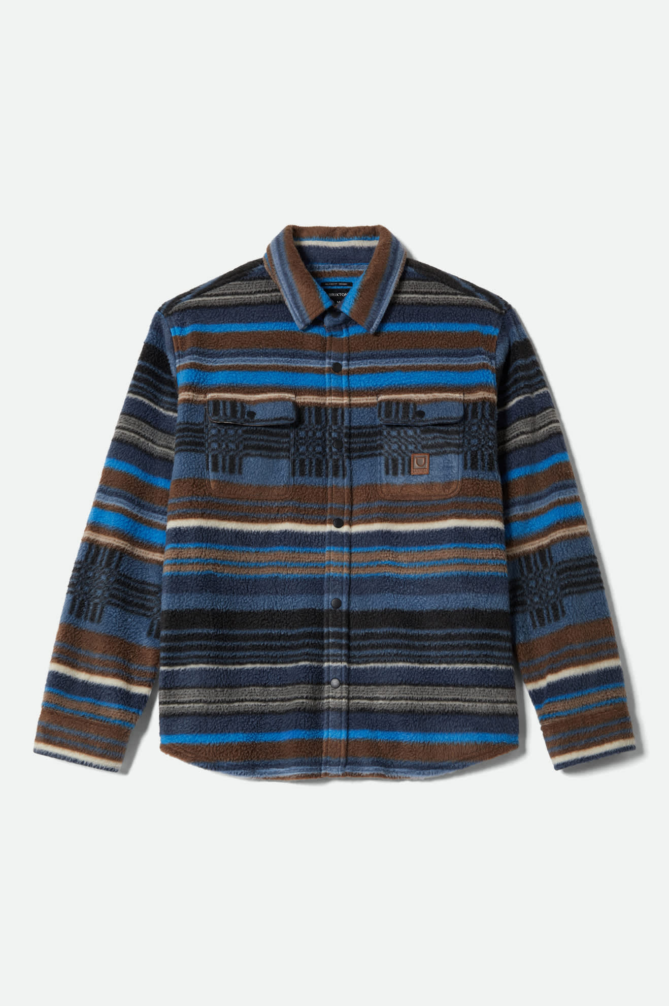 Men's Bowery Arctic Stretch Fleece in the color Mood Indigo Blanket Stripe - Front Product View