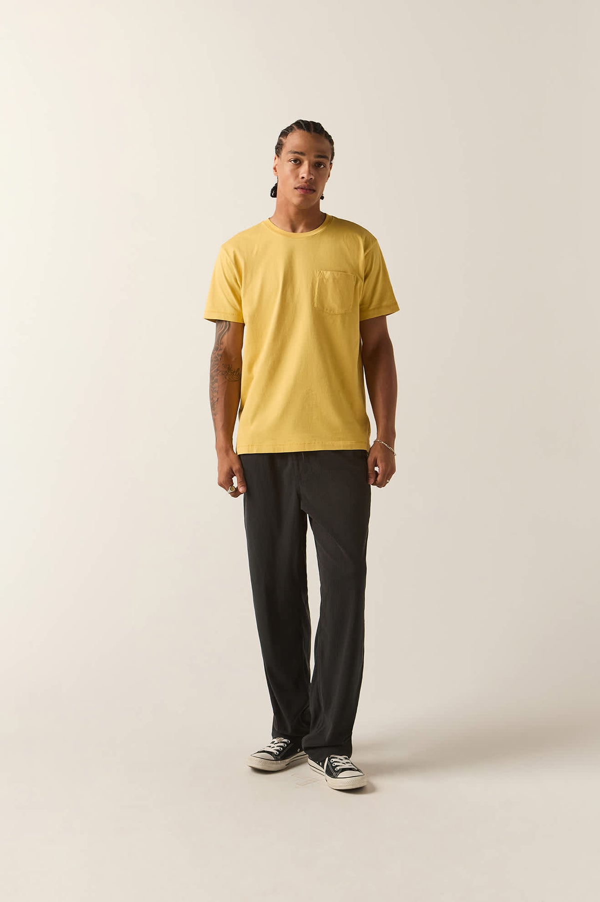 Men's Brixton Baseline Pocket T-Shirt in the color Dusted Ochre Vintage Wash - Additional Fit image