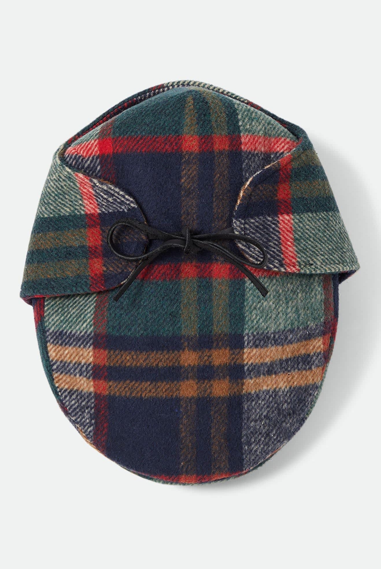 Unisex Barrel Earflap Snap Cap in the color Navy/Green/Red/Cream - Additional Laydown image