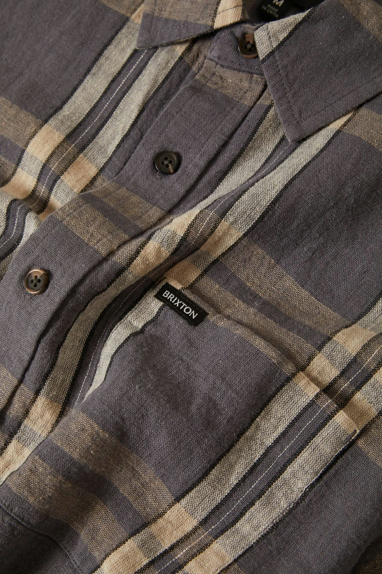 Men's Charter Linen Blend S/S Shirt in the color Charcoal/Beige Plaid - Additional Laydown image