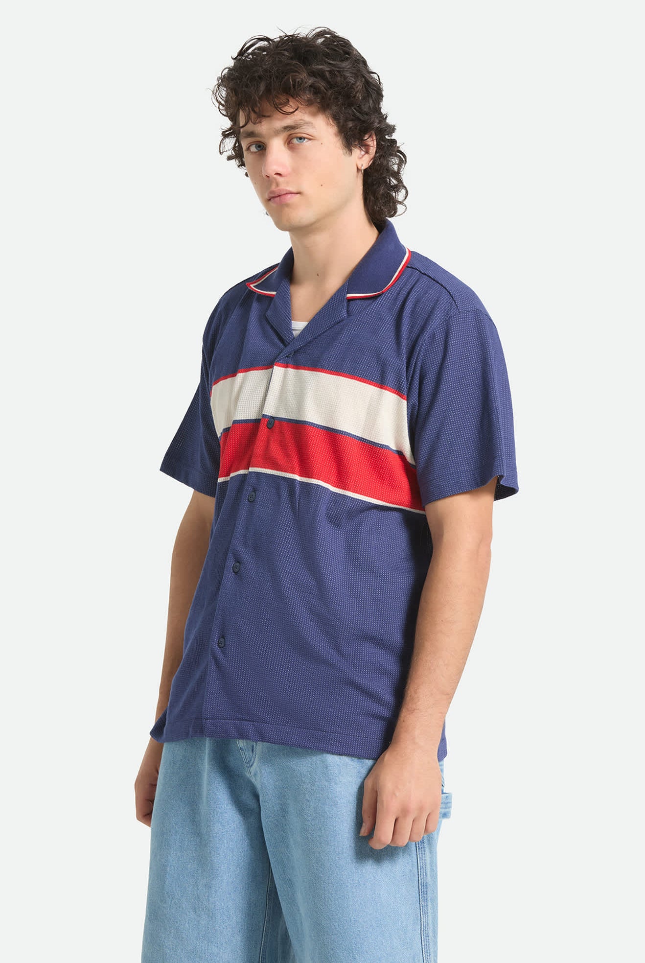 Men's Bunker Mesh Short Sleeve Shirt in the color Washed Navy - Additional Fit image