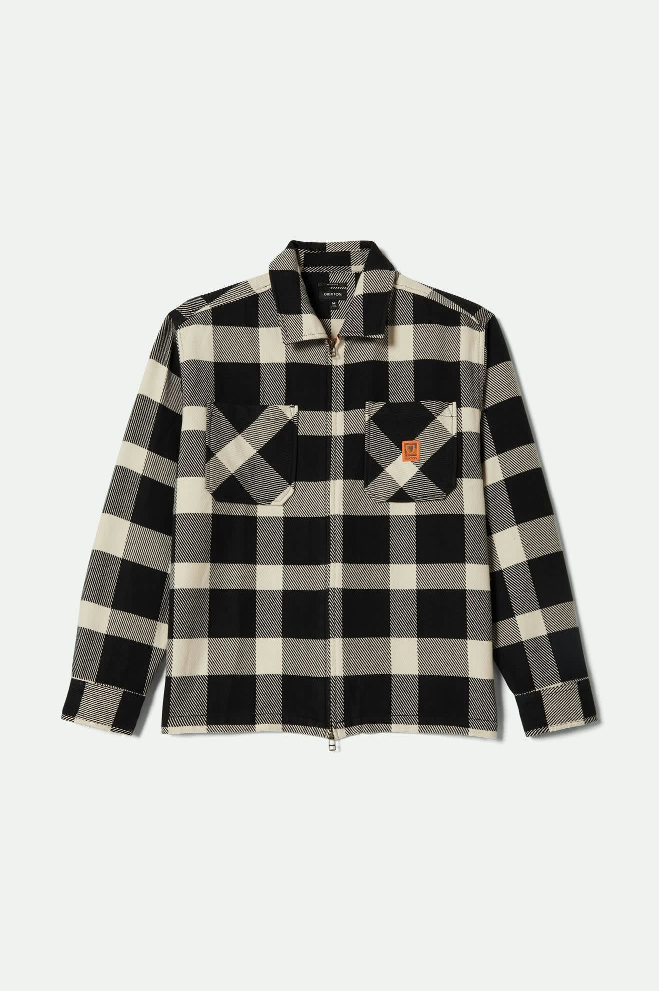Men's Union Full Zip Flannel in the color Off White/Black - Front Product View