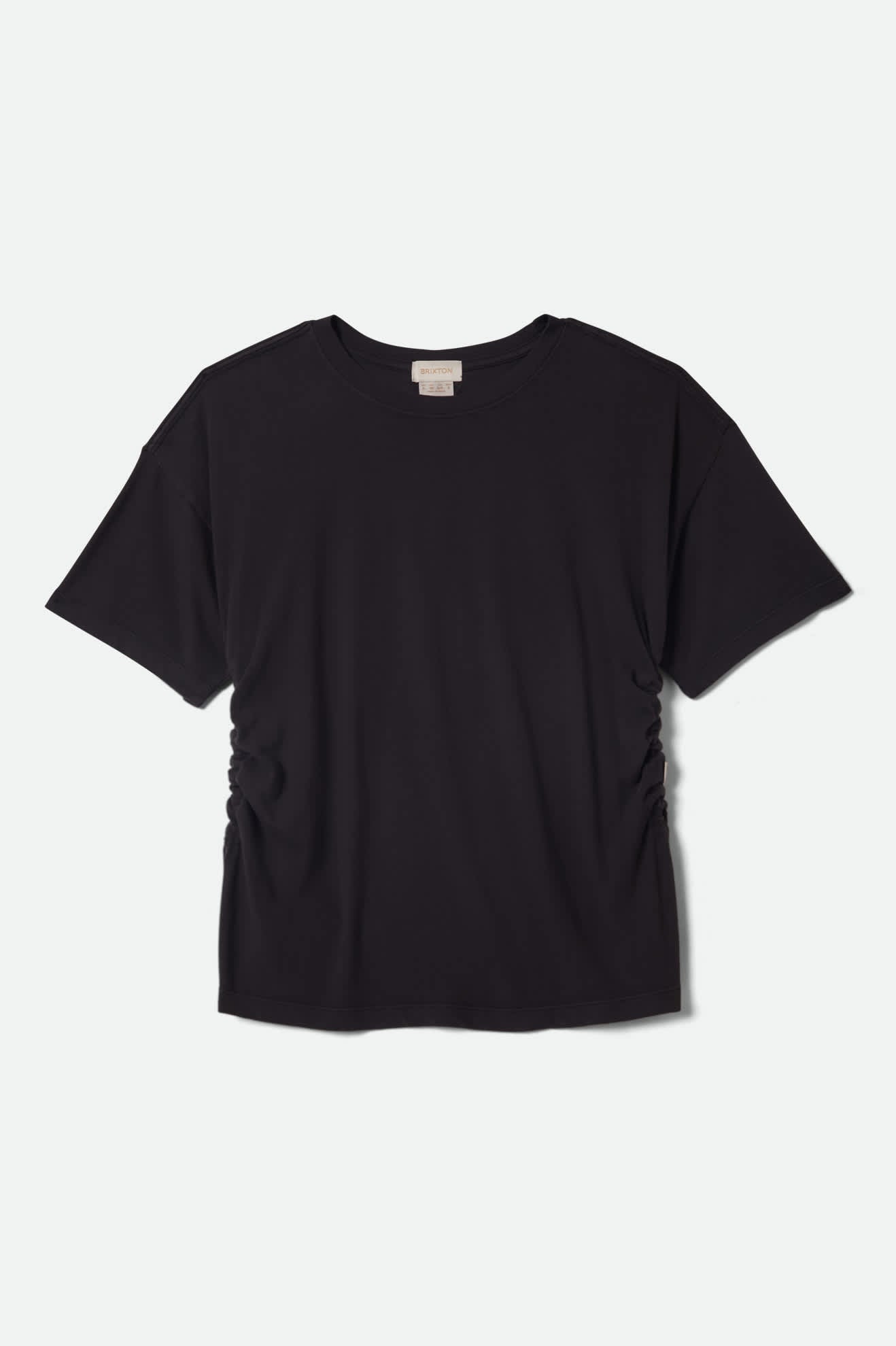 Women's Carefree Organic Garment Dye Cinch T-Shirt in the color Black - Front Product View