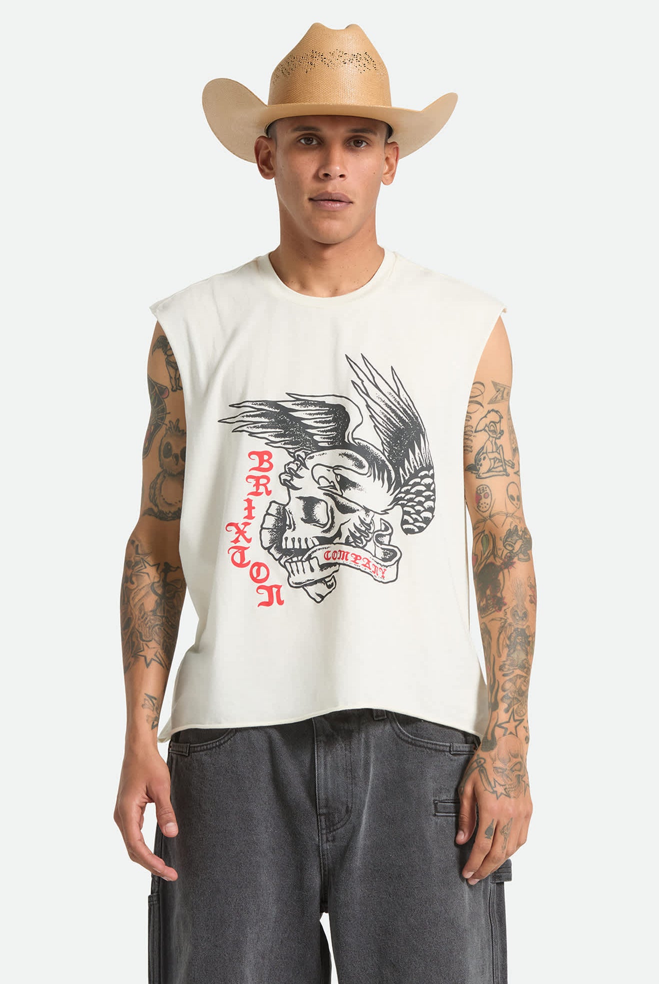 Men's Wolcott Worn In Boxy Muscle Tank in the color Off White - Men's Front View