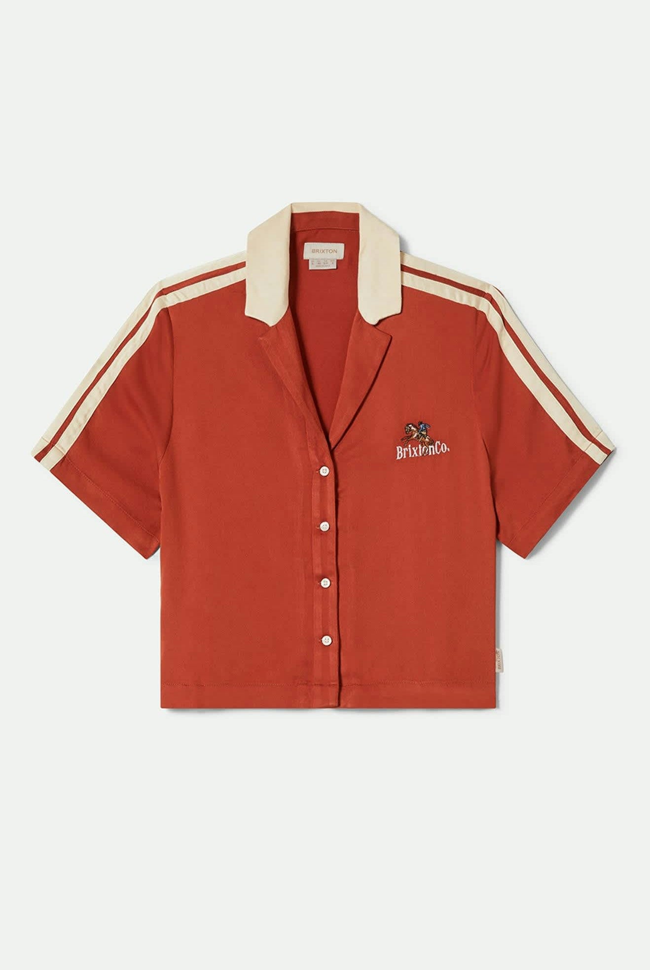 Women's Silky S/S Bowling Button Down in the color Burnt Brick - Front Product View