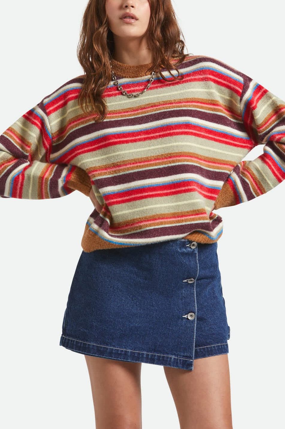 Women's Cozy Crew Sweater in the color Multi Stripe - Women's Front View
