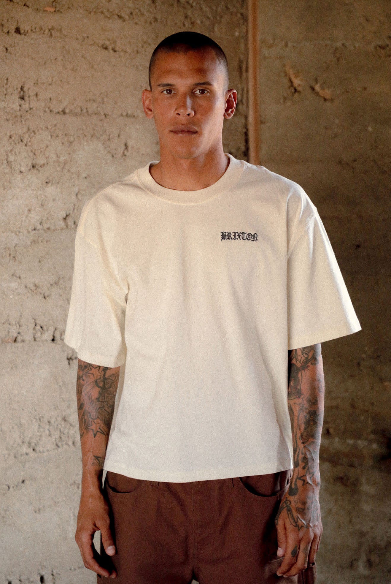 Men's Serrano Short Sleeve Boxed Crop T-Shirt in the color Cream - Men's Lifestyle image