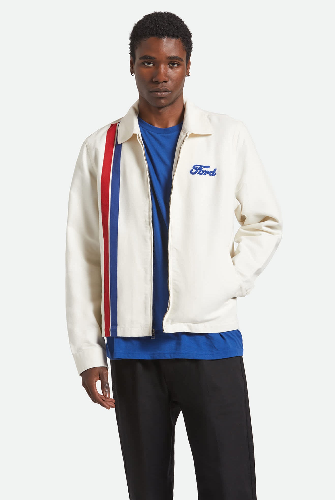 Men's Ford Number One Garage Jacket in the color Wimbledon White - Men's Front View