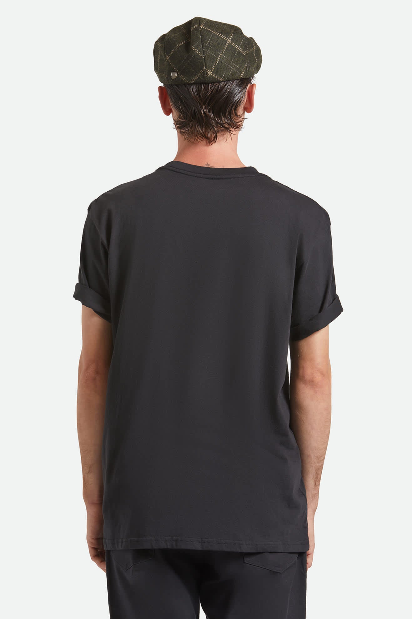 Unisex Barrel Flat Cap in the color Moss/Sand - Men's Back View