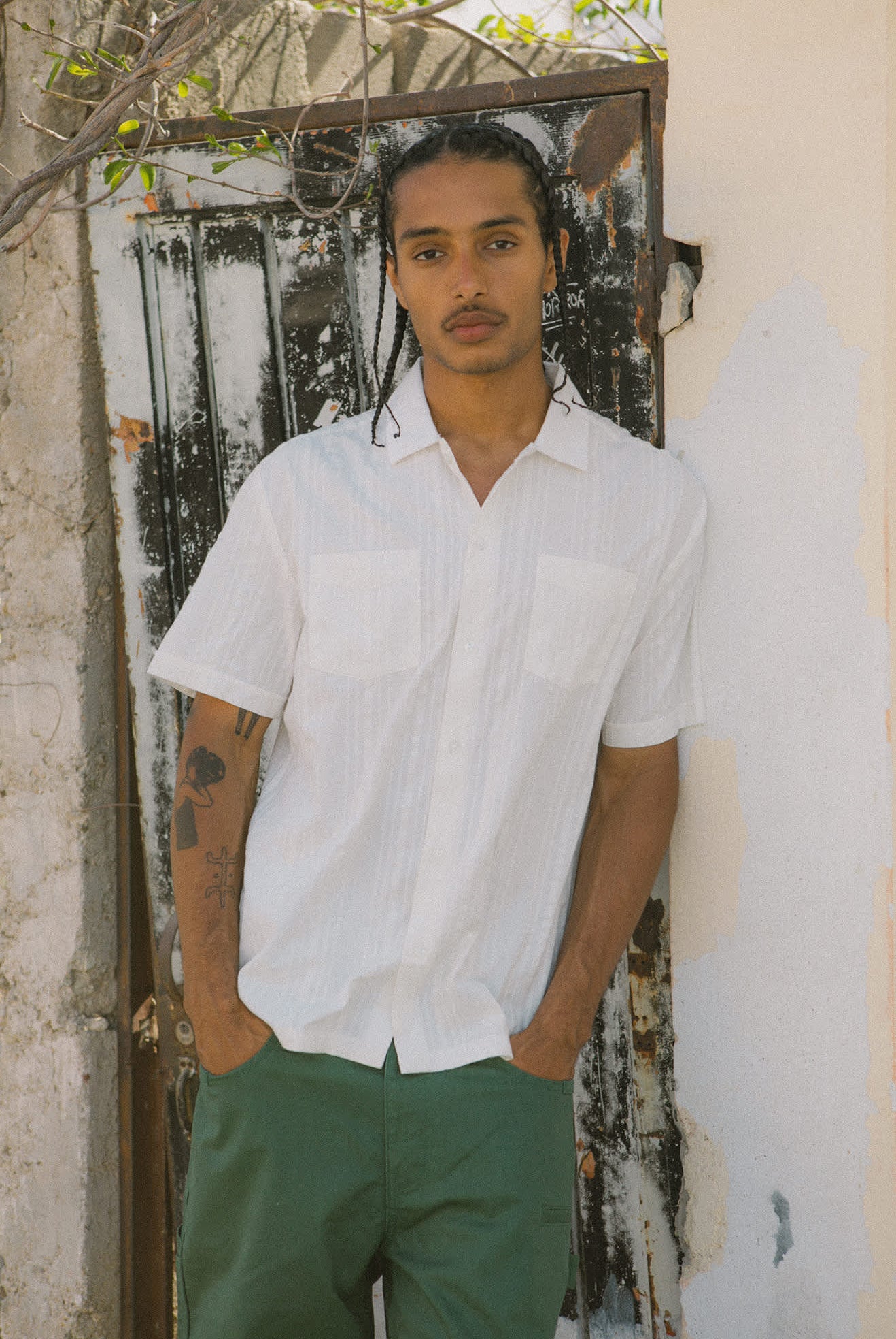 Men's Charter Stripped Dobby Short Sleeve Shirt in the color Off White - Men's Lifestyle image