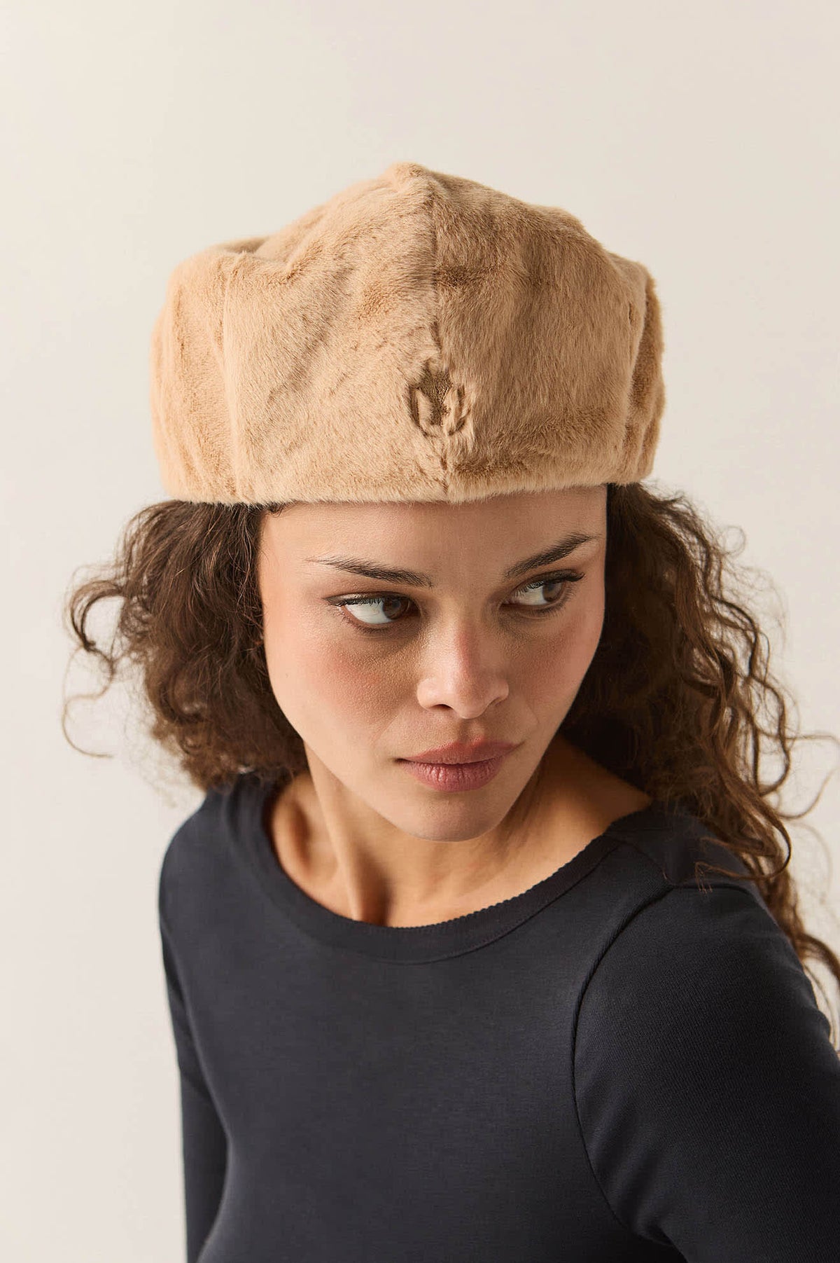 Unisex Century Barrel Snap Cap in the color Natural Faux Fur - Additional Fit image