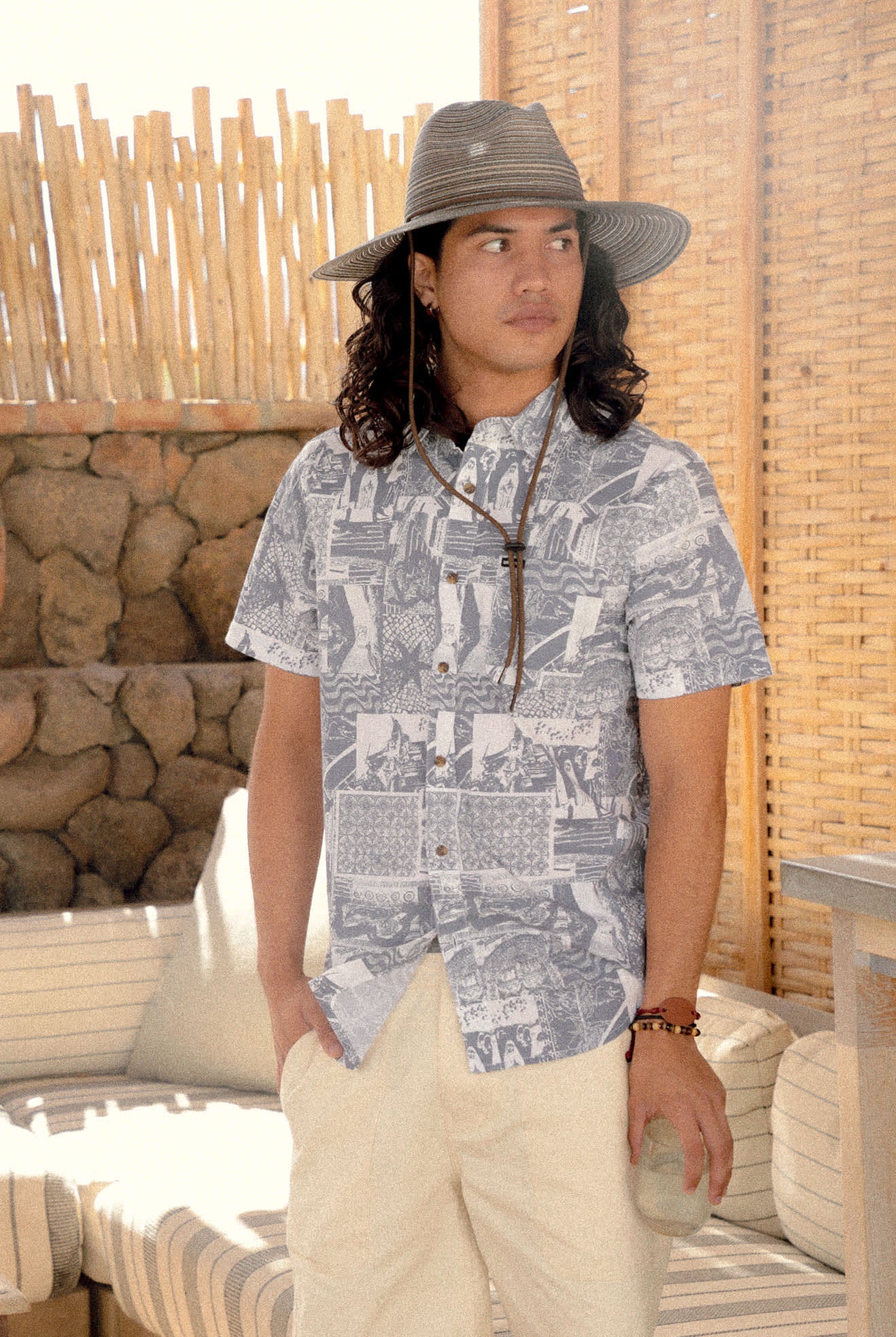 Men's Charter Print Short Sleeve Shirt in the color Navy/White Collage - Men's Lifestyle image