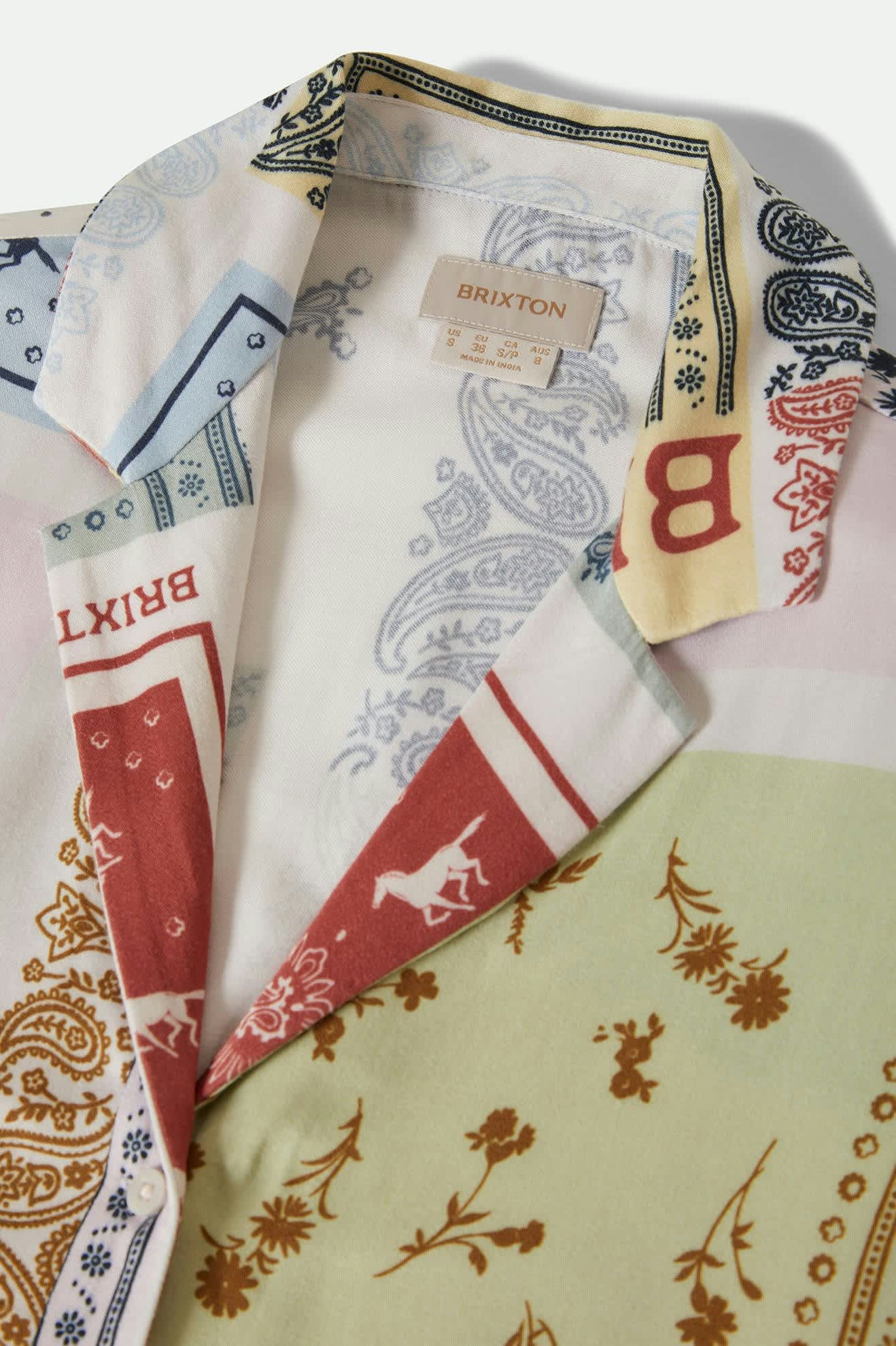 Women's Silky S/S Bowling Button Down in the color Multi Color Bandana - Additional Laydown image