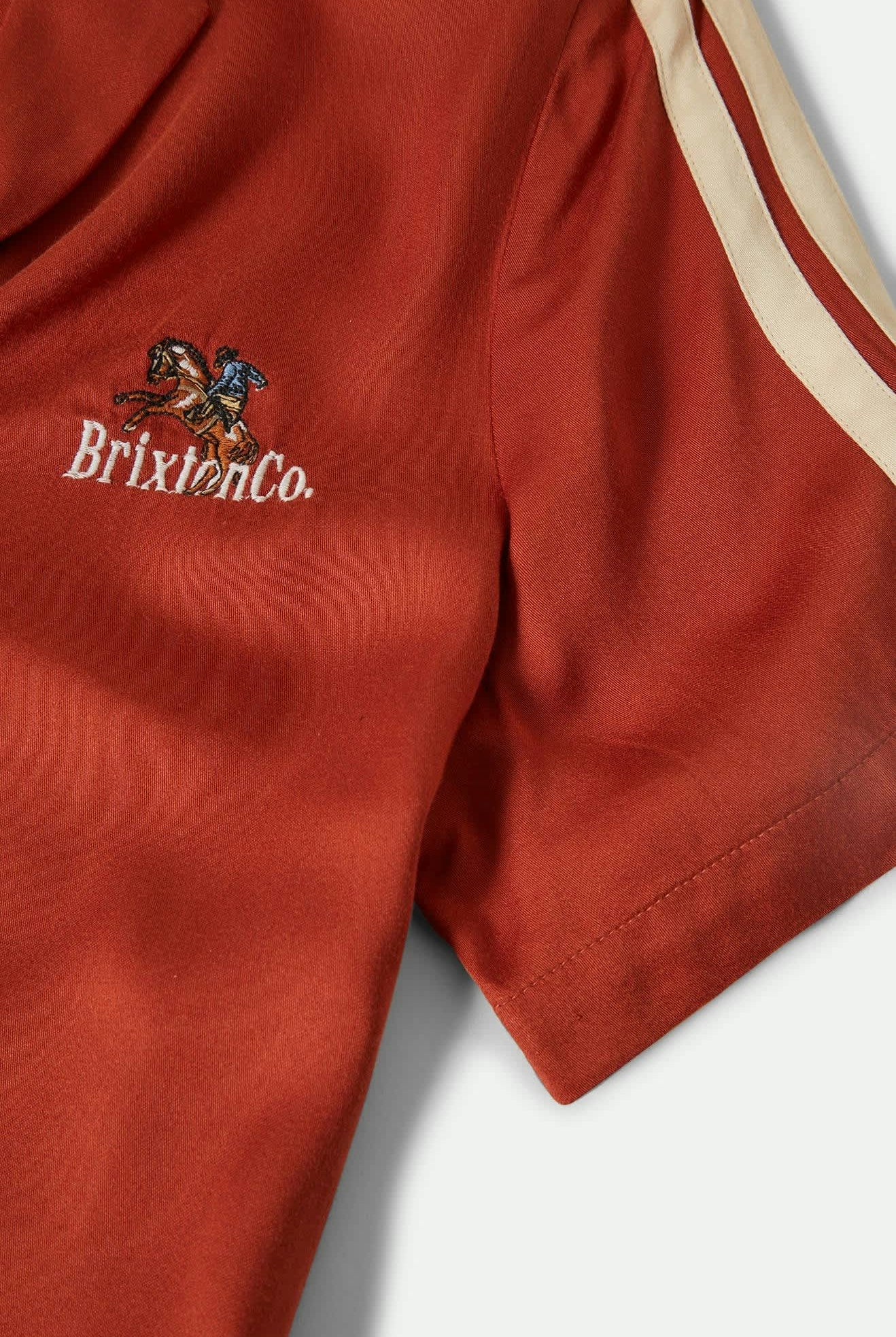 Women's Silky S/S Bowling Button Down in the color Burnt Brick - Additional Laydown image