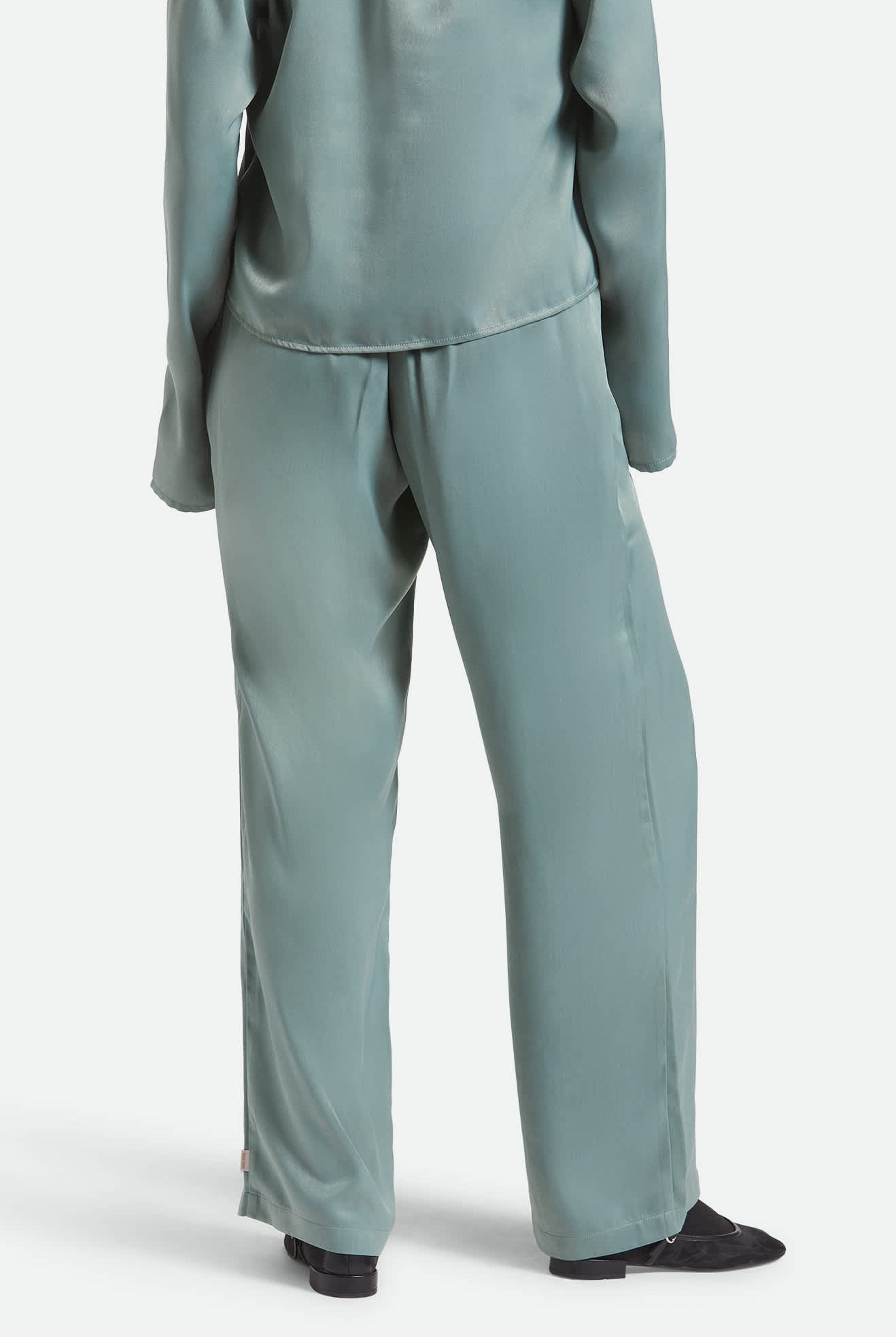 Women's Soho Silky Pant in the color Blue Green Shine - Women's Side View