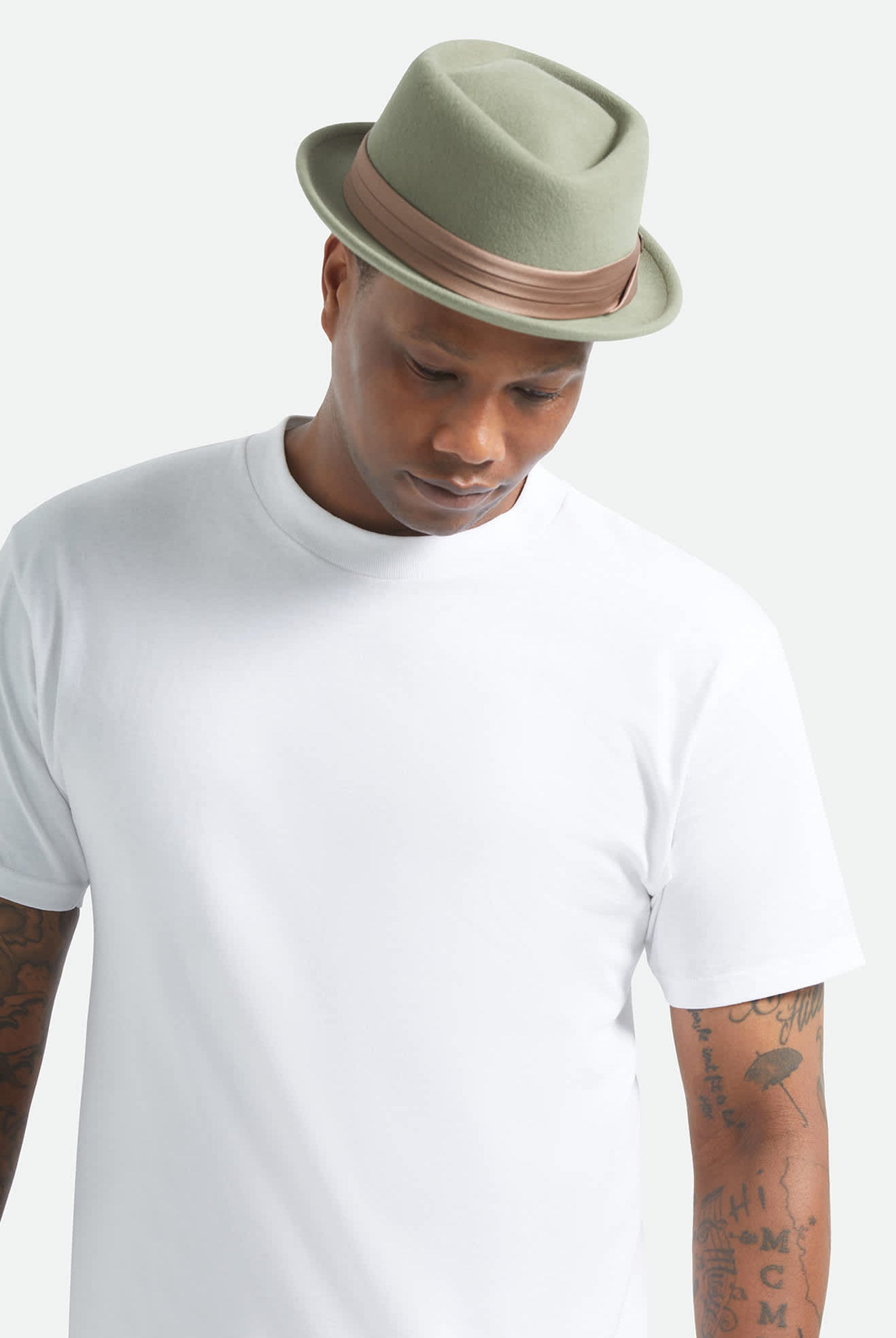 Unisex Stout Pork Pie in the color Olive Surplus/Bronze - Men's Front View