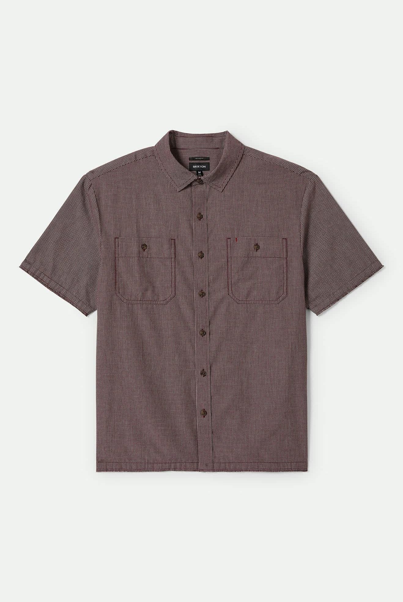 Men's CRU Micro Plaid Relaxed S/S Shirt in the color Cordovan Red Micro Plaid - Front Product View