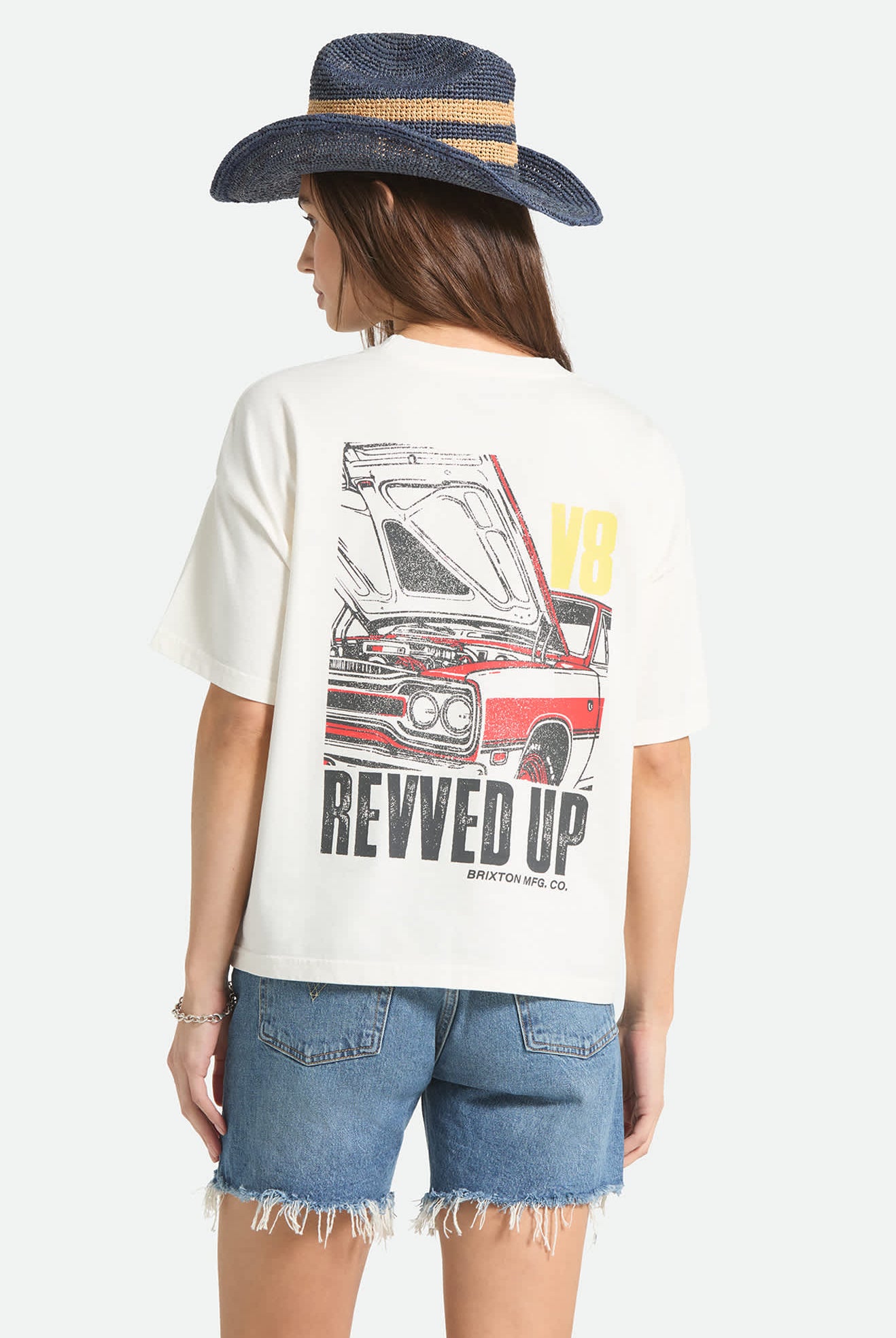 Women's Revved Up Boxy Crew T-Shirt in the color Off White - Women's Back View