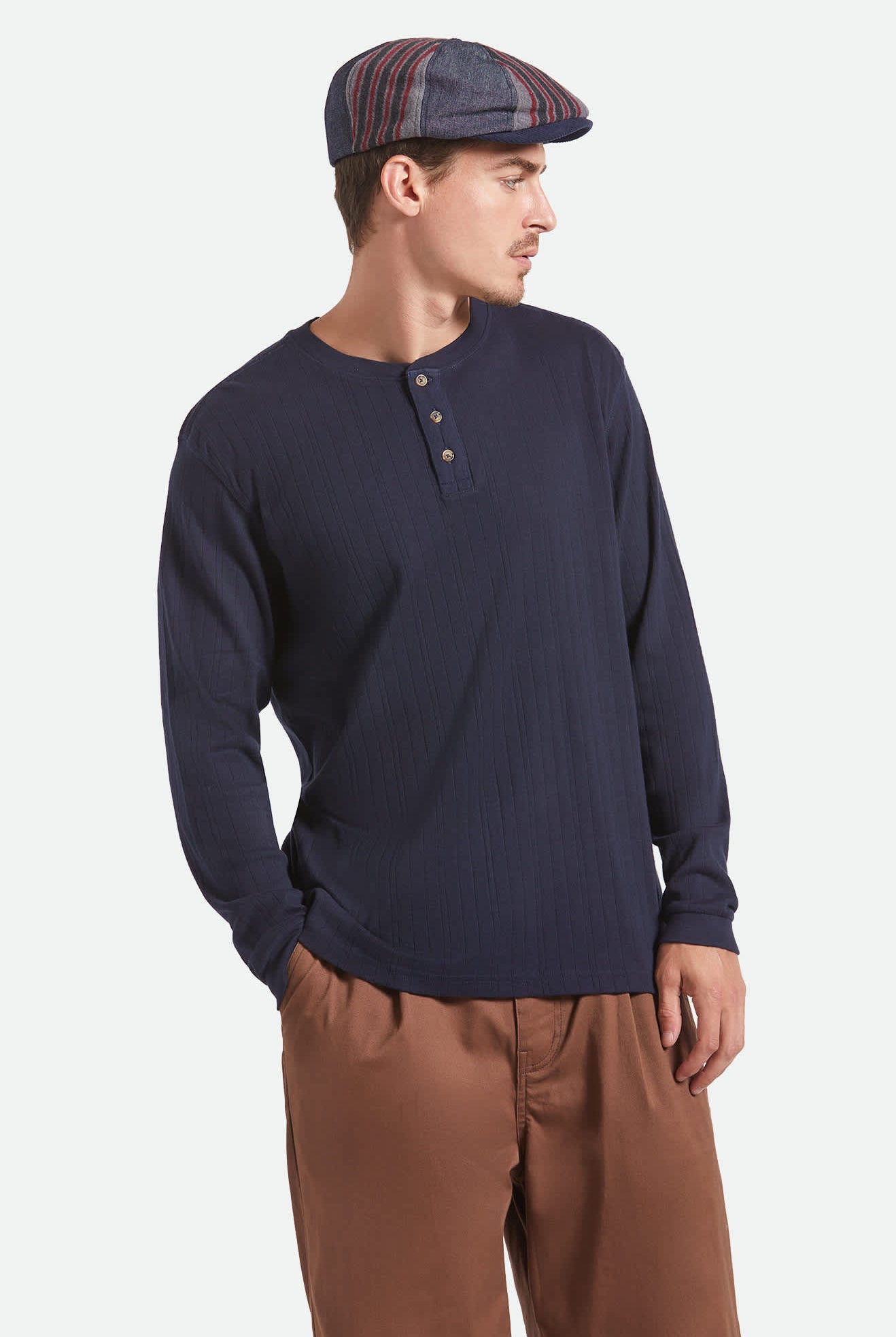 Men's Vintage Ribbed L/S Henley in the color Washed Navy - Men's Front View