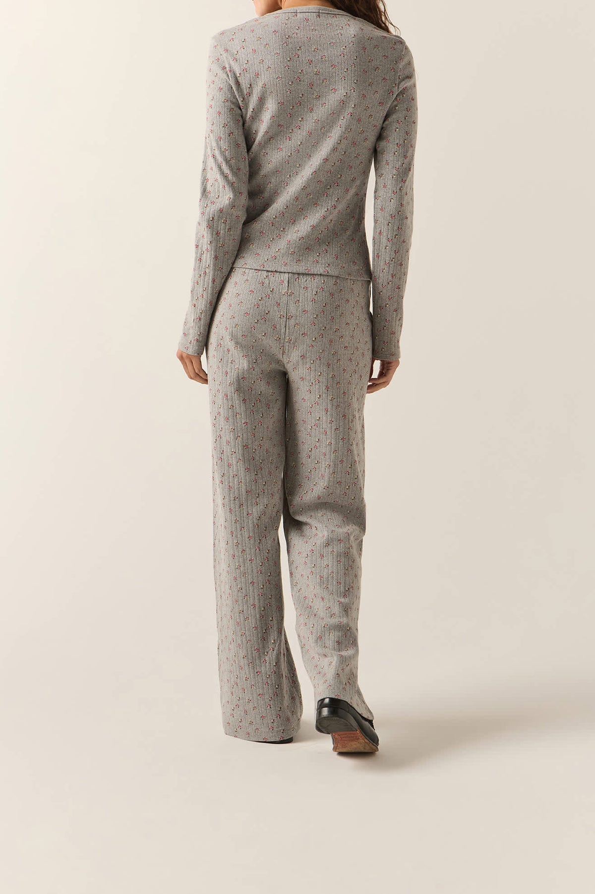 Women's Off Duty Pointelle Lounge Pant in the color Heather Grey Ditsy Floral - Women's Back View