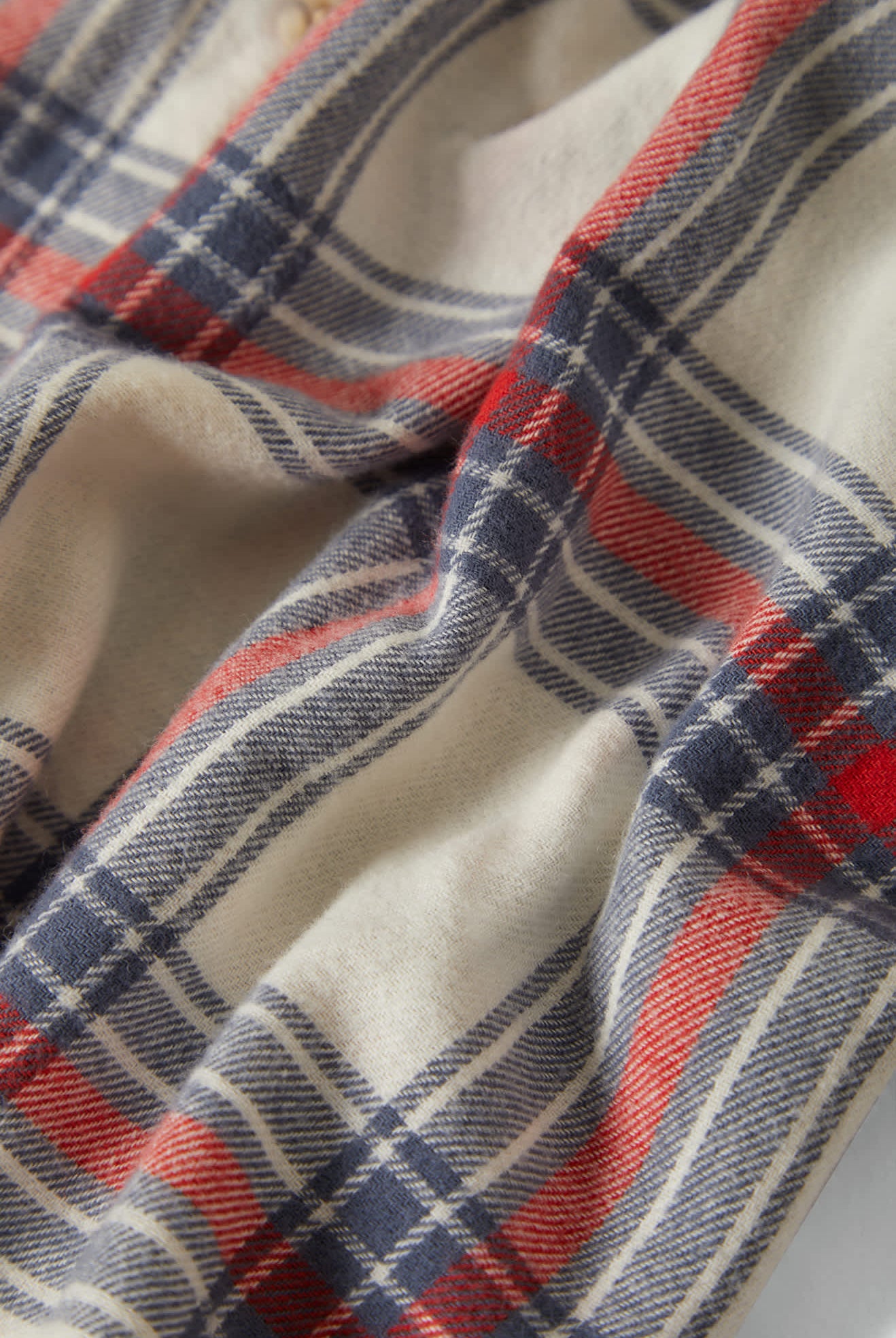 Women's Bowery Vintage Overshirt in the color Off White/Berring Sea/Red - Additional Laydown image