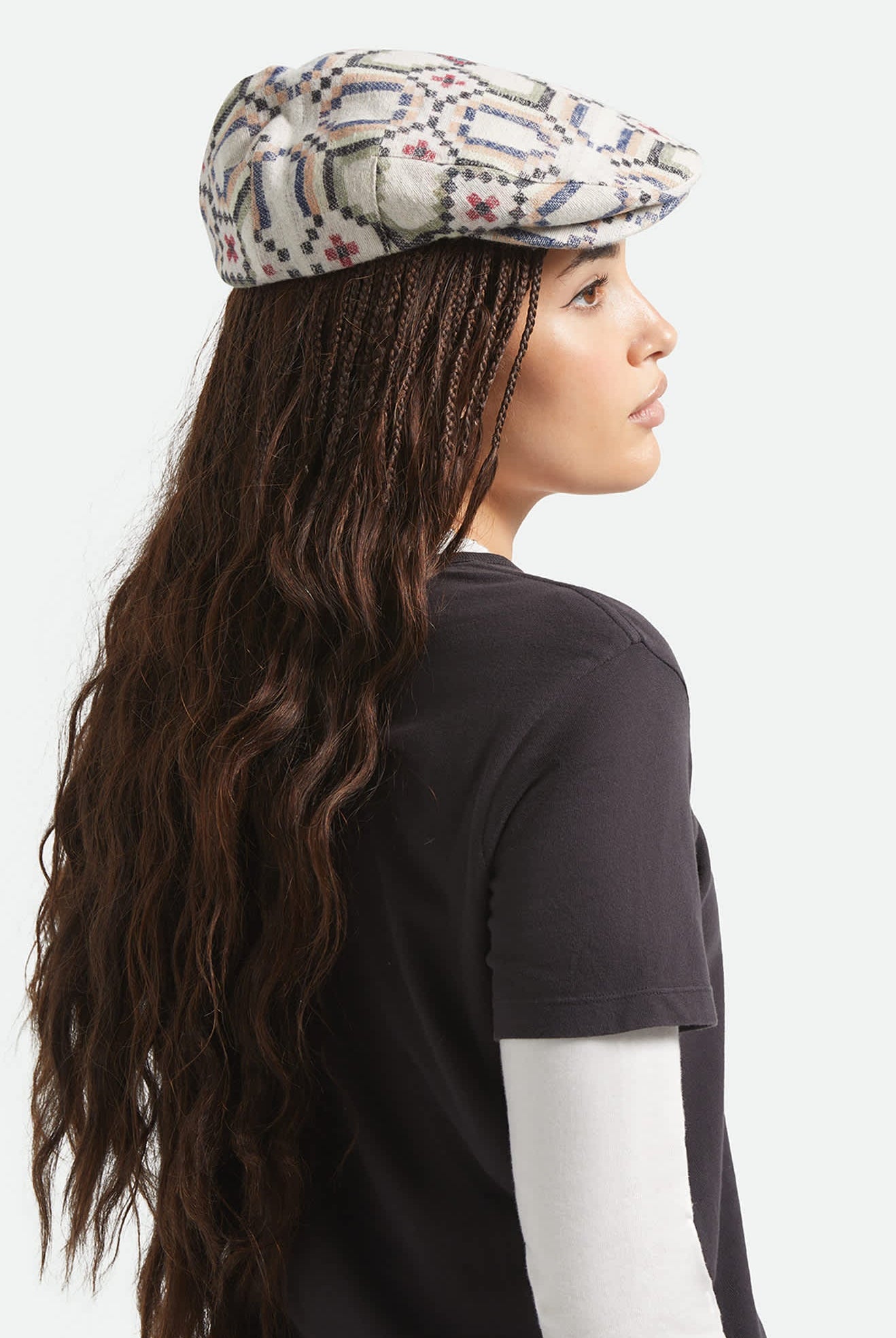 Unisex Hooligan Flat Cap in the color Digi Tile Flannel - Women's Back View