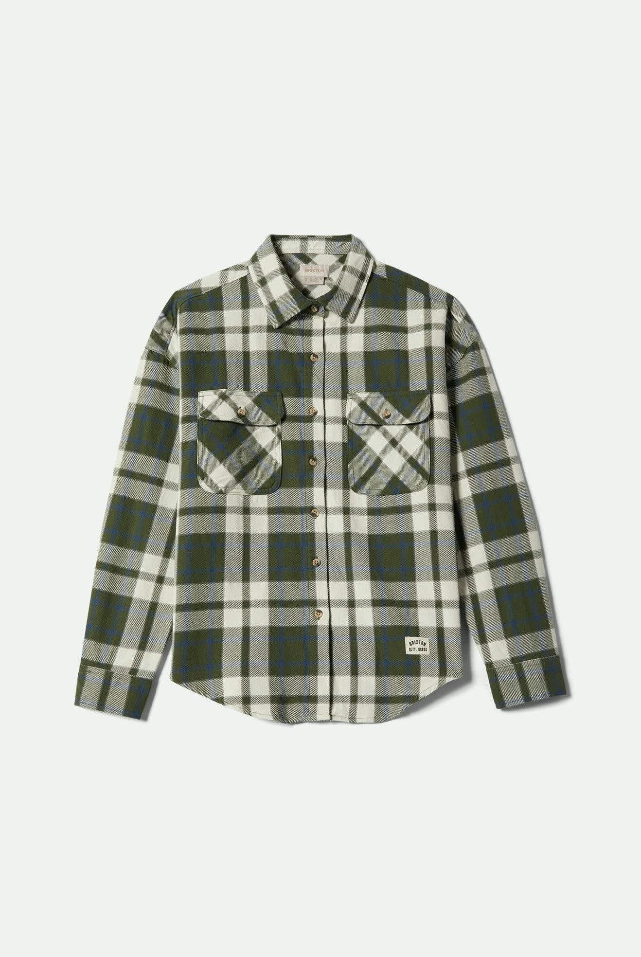 Women's Bowery Vintage L/S Overshirt in the color Green/Blue - Front Product View