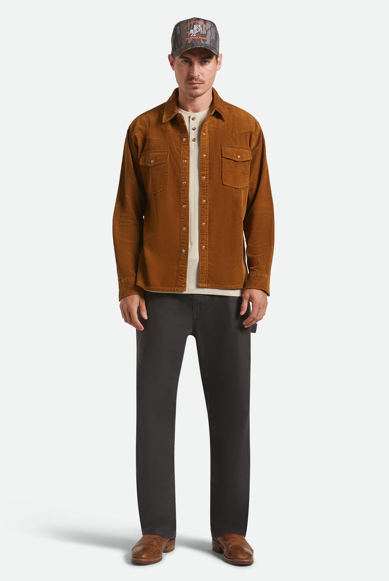 Men's New West Relaxed Overshirt in the color Washed Copper Corduroy - Additional Fit image