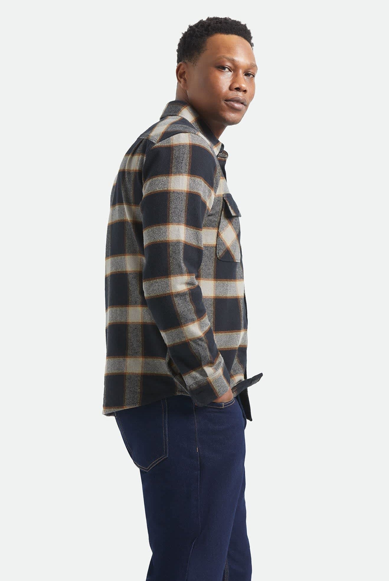 Men's Bowery Flannel in the color Black/Cream - Men's Side View