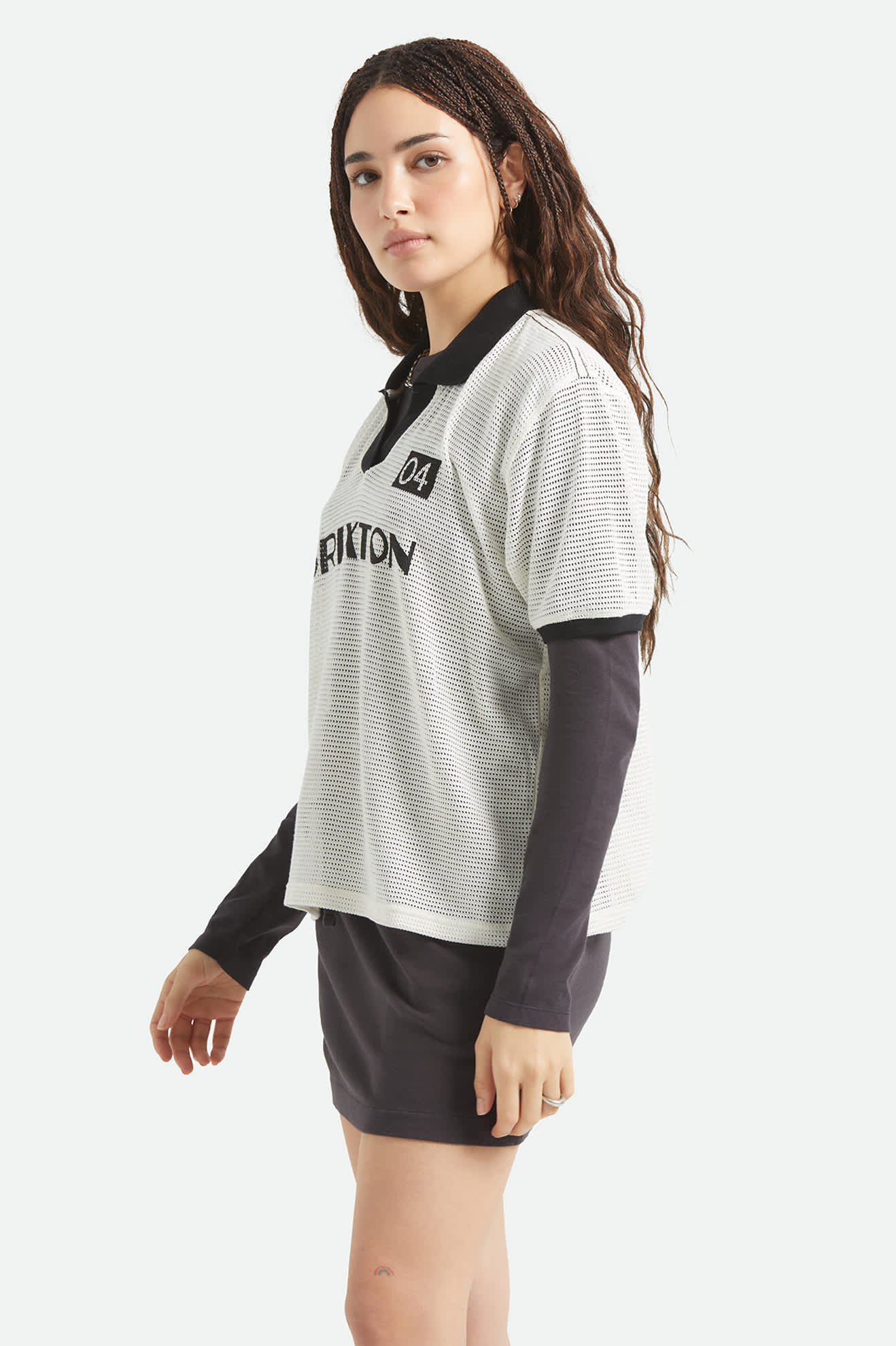 Women's Varsity T-Shirt in the color Off White/Black - Women's Side View