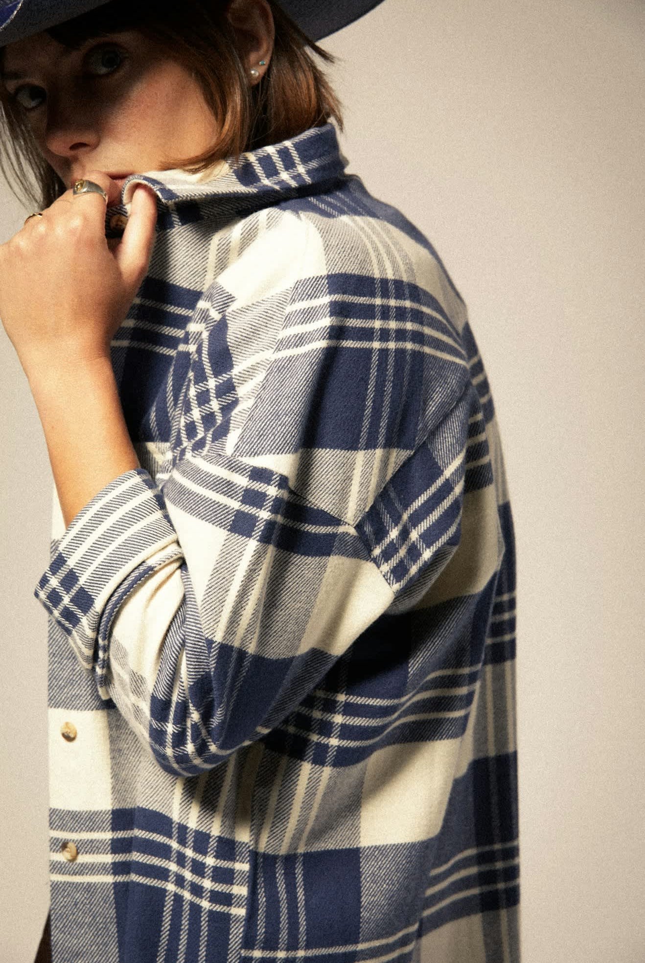 Women's Bowery Women's Classic L/S Flannel in the color Azure Blue/Whitecap Plaid - Additional Fit image