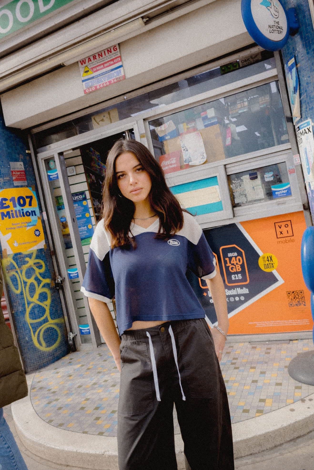 Women's Varsity Mesh T-Shirt in the color Off White/Washed Navy - Women's Lifestyle image