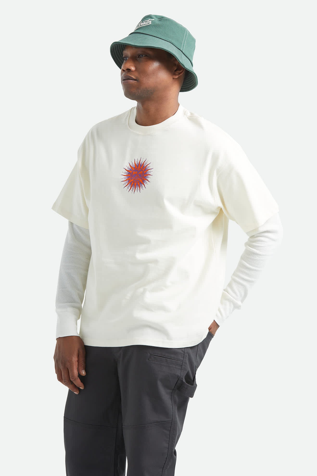 Men's Zephyr Short Sleeve Oversized Shirt in the color Cream - Men's Side View