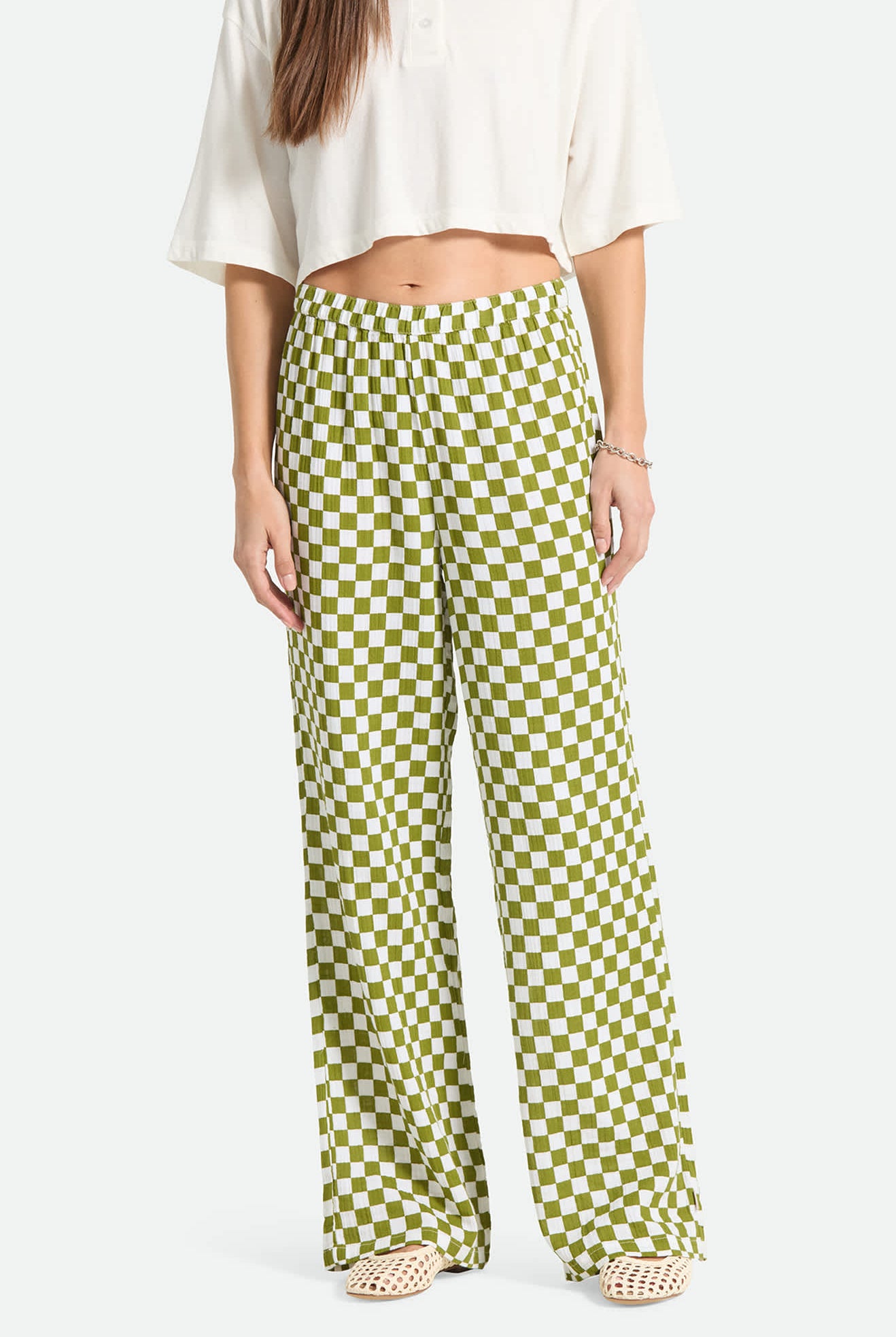 Women's The Lola Lounge Pant in the color Sublime Green Checkerboard - Women's Front View