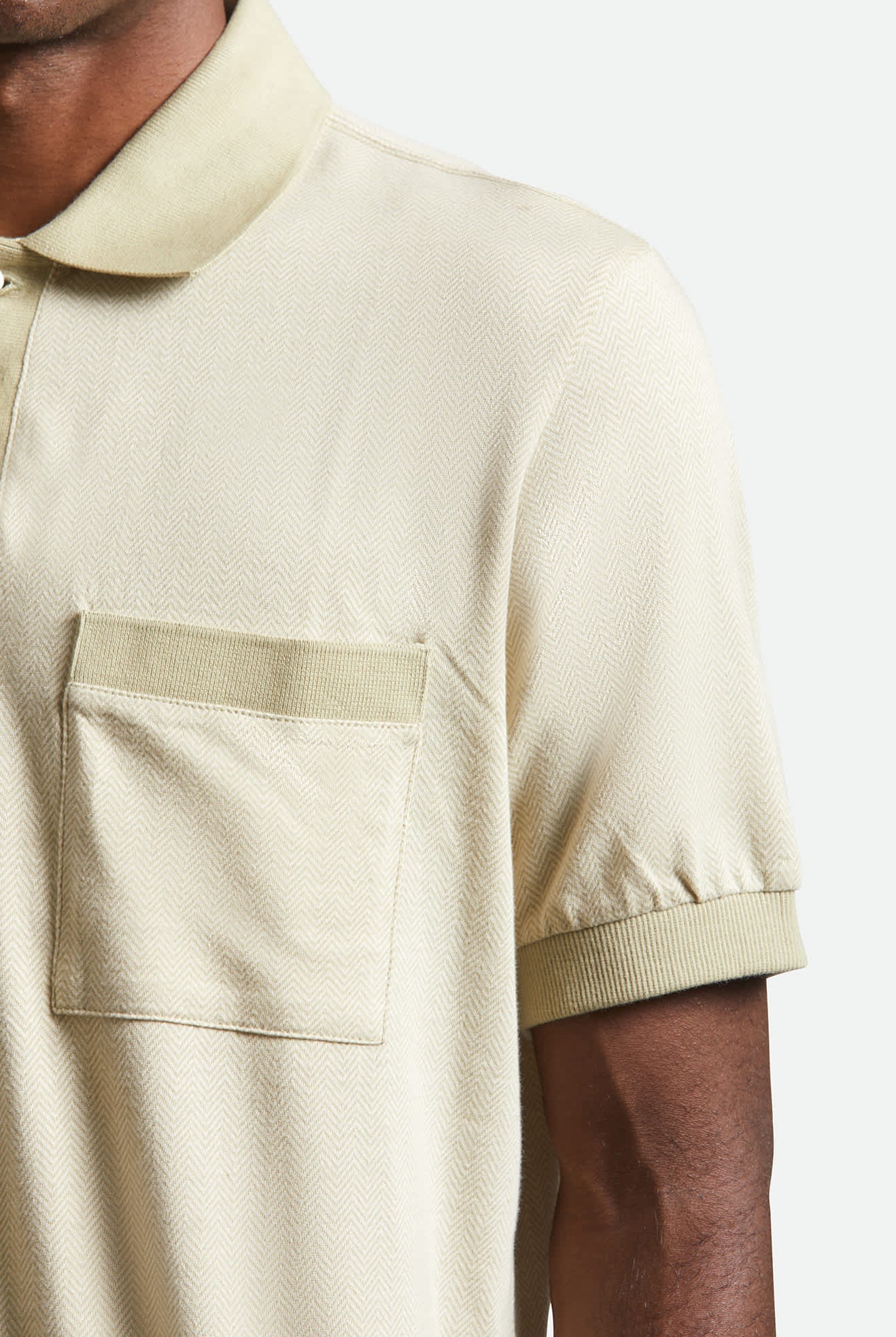 Men's Weekend Herringbone S/S Polo in the color Whitecap/Elm - Additional Fit image