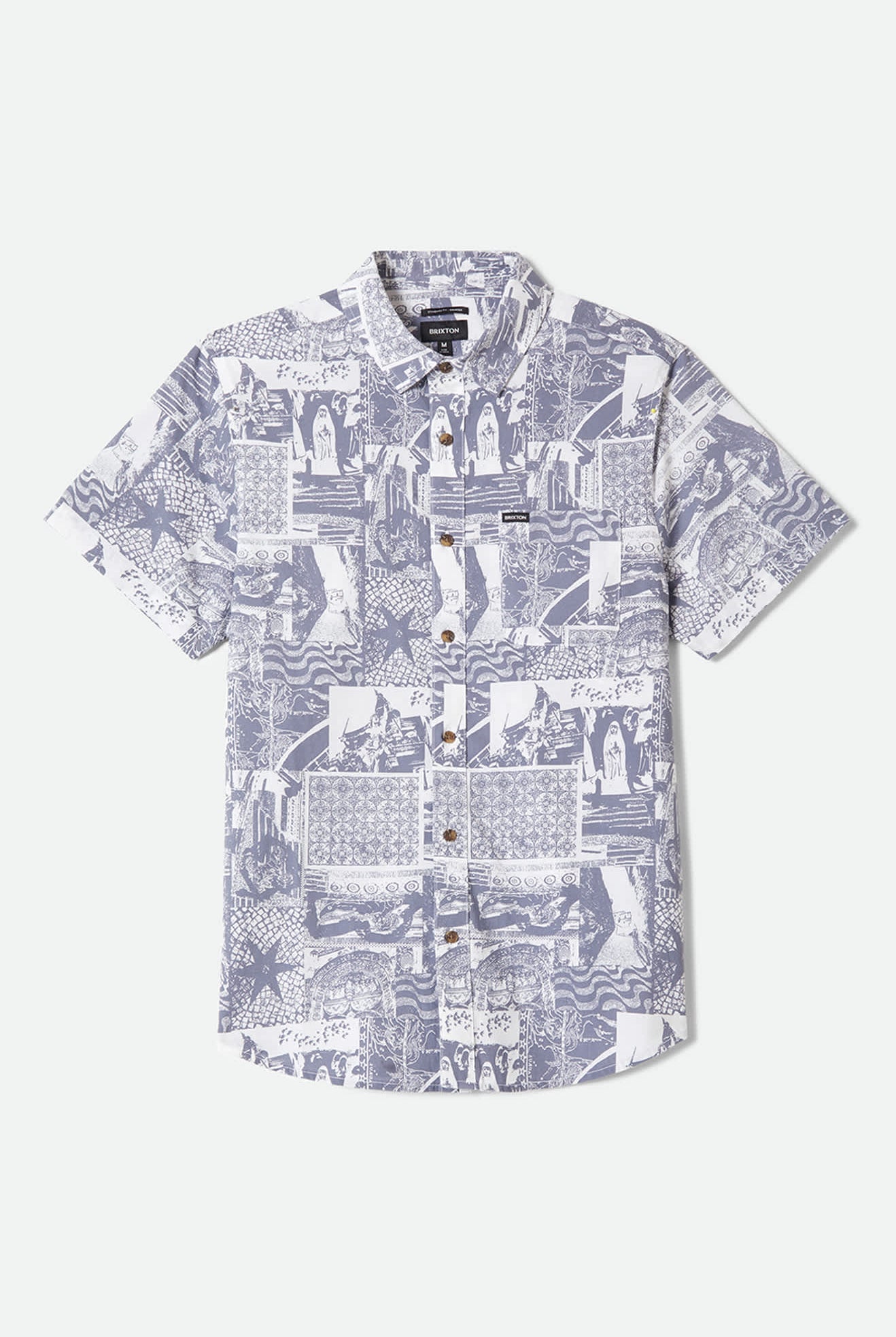 Men's Charter Print Short Sleeve Shirt in the color Navy/White Collage - Front Product View