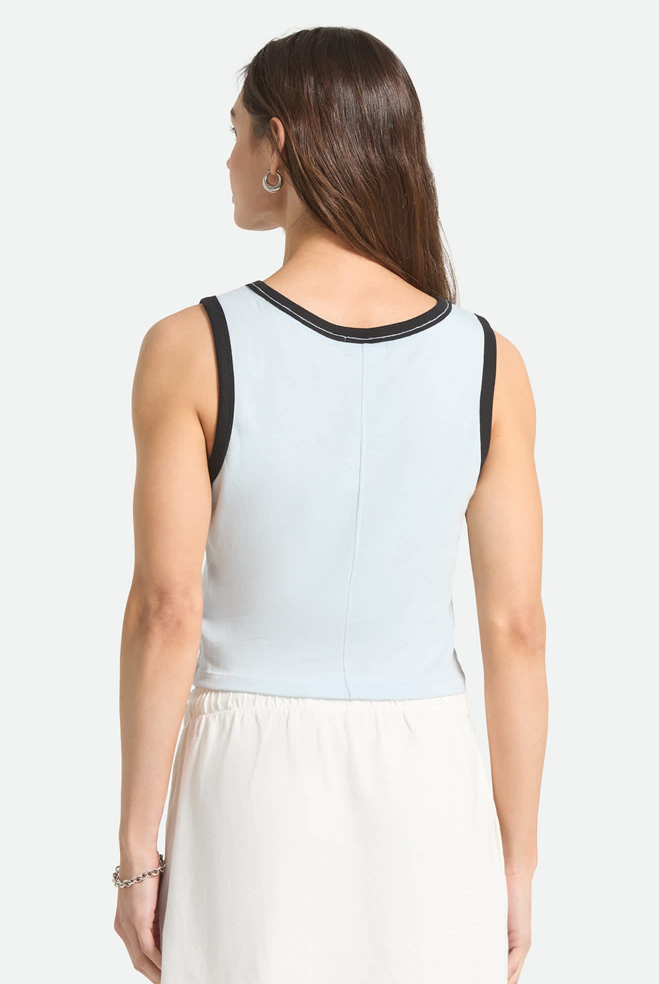 Women's Carefree Organic Garment Dye Cropped Tank in the color Blue Aura - Women's Back View